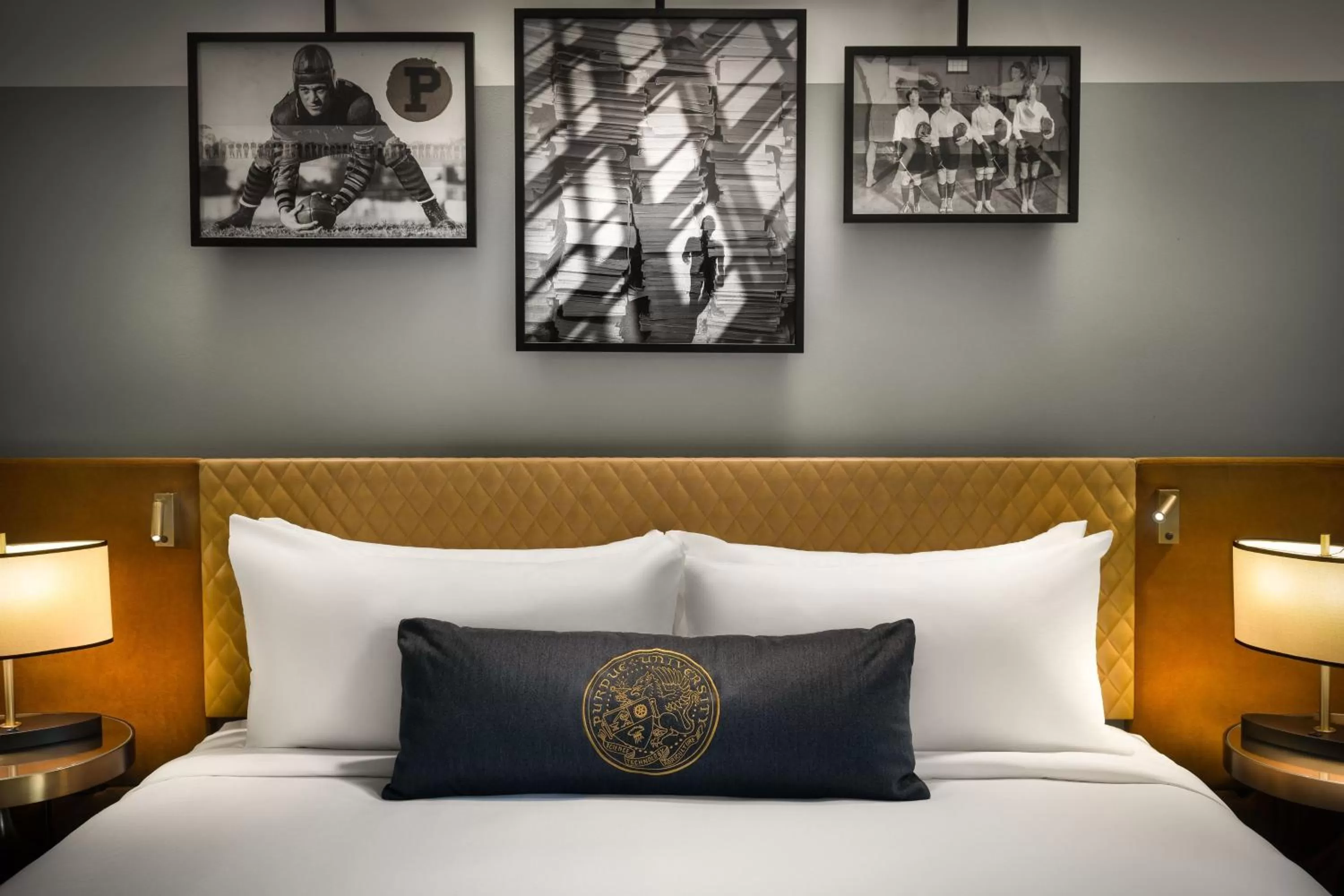 Photo of the whole room, Bed in The Union Club Hotel at Purdue University, Autograph Collection