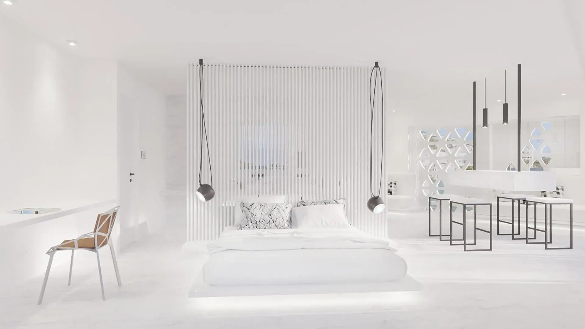 Bed in Mykonos Dove Beachfront Hotel