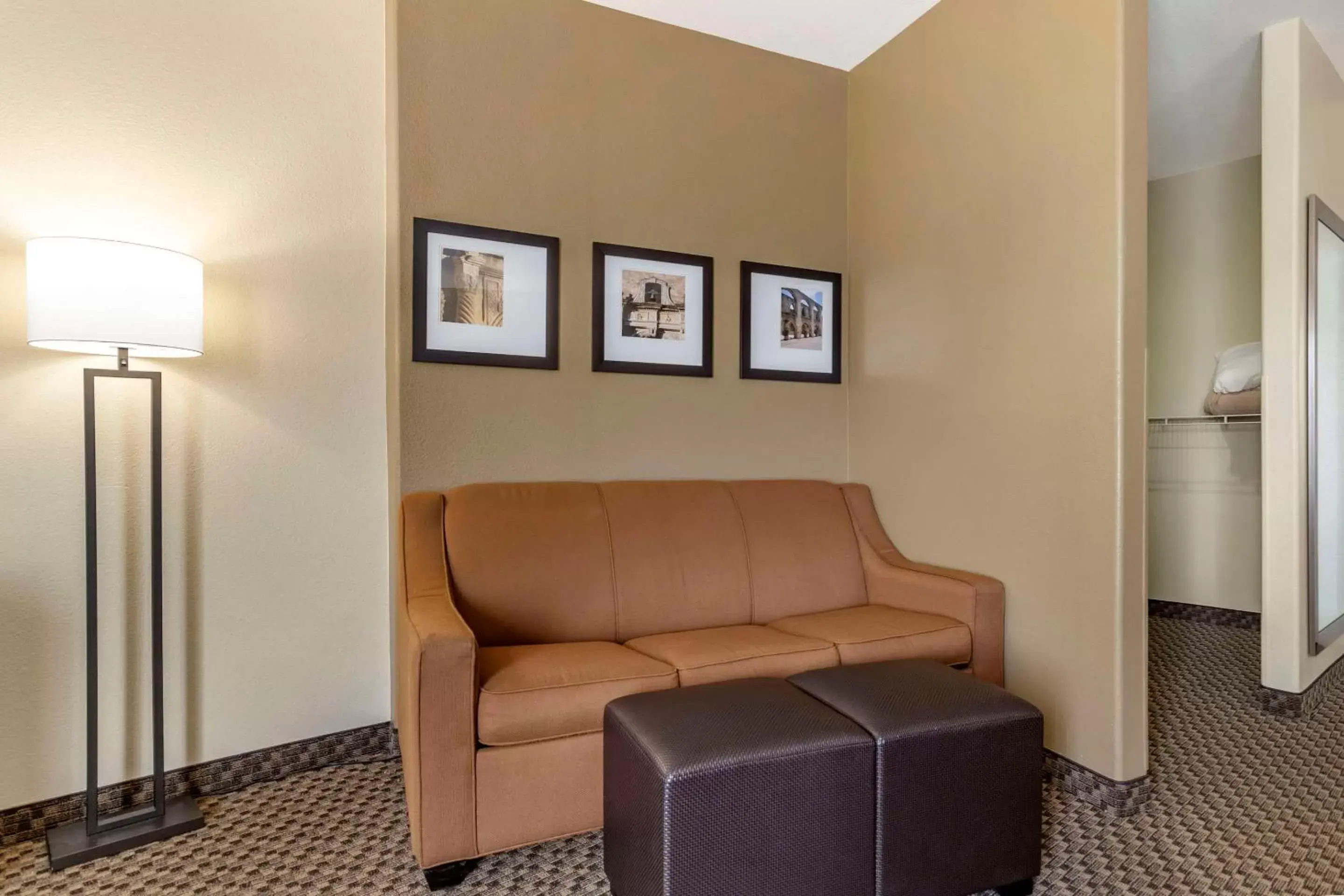 Bedroom, Seating Area in Comfort Suites Medical Center Near Six Flags