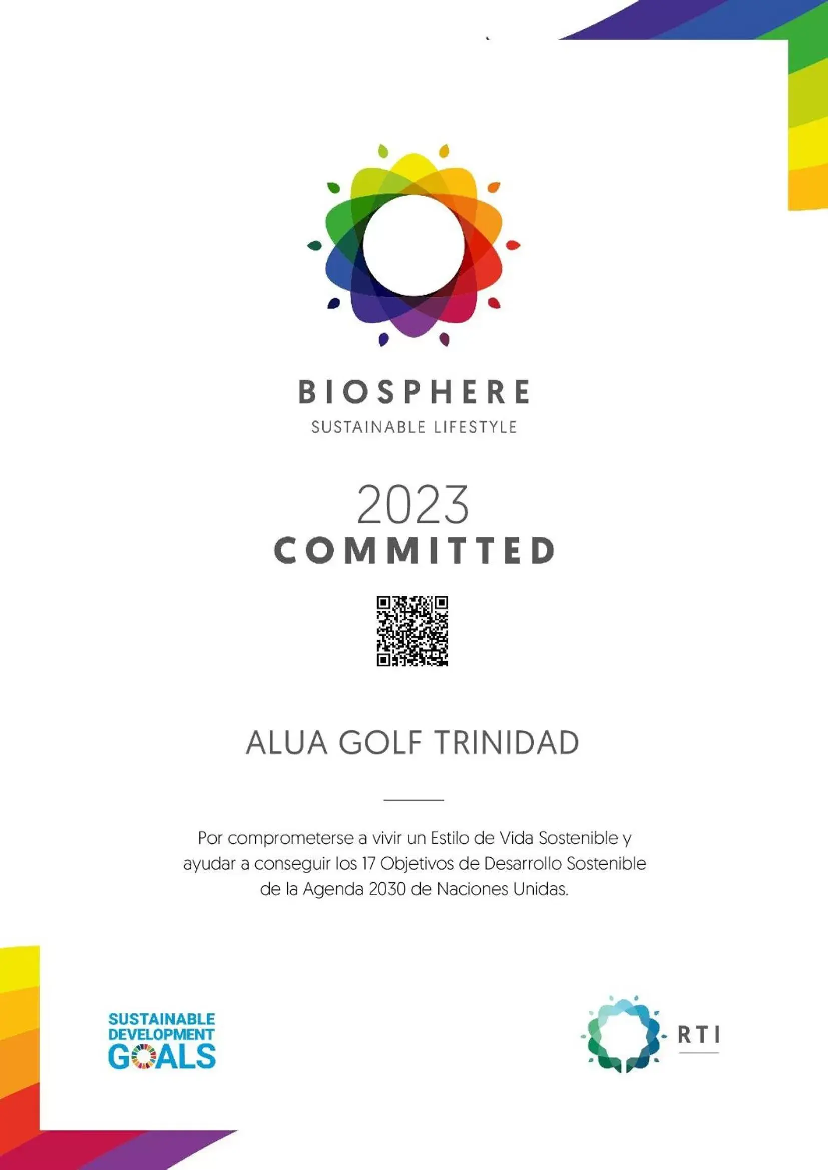 Certificate/Award in Alua Golf Trinidad