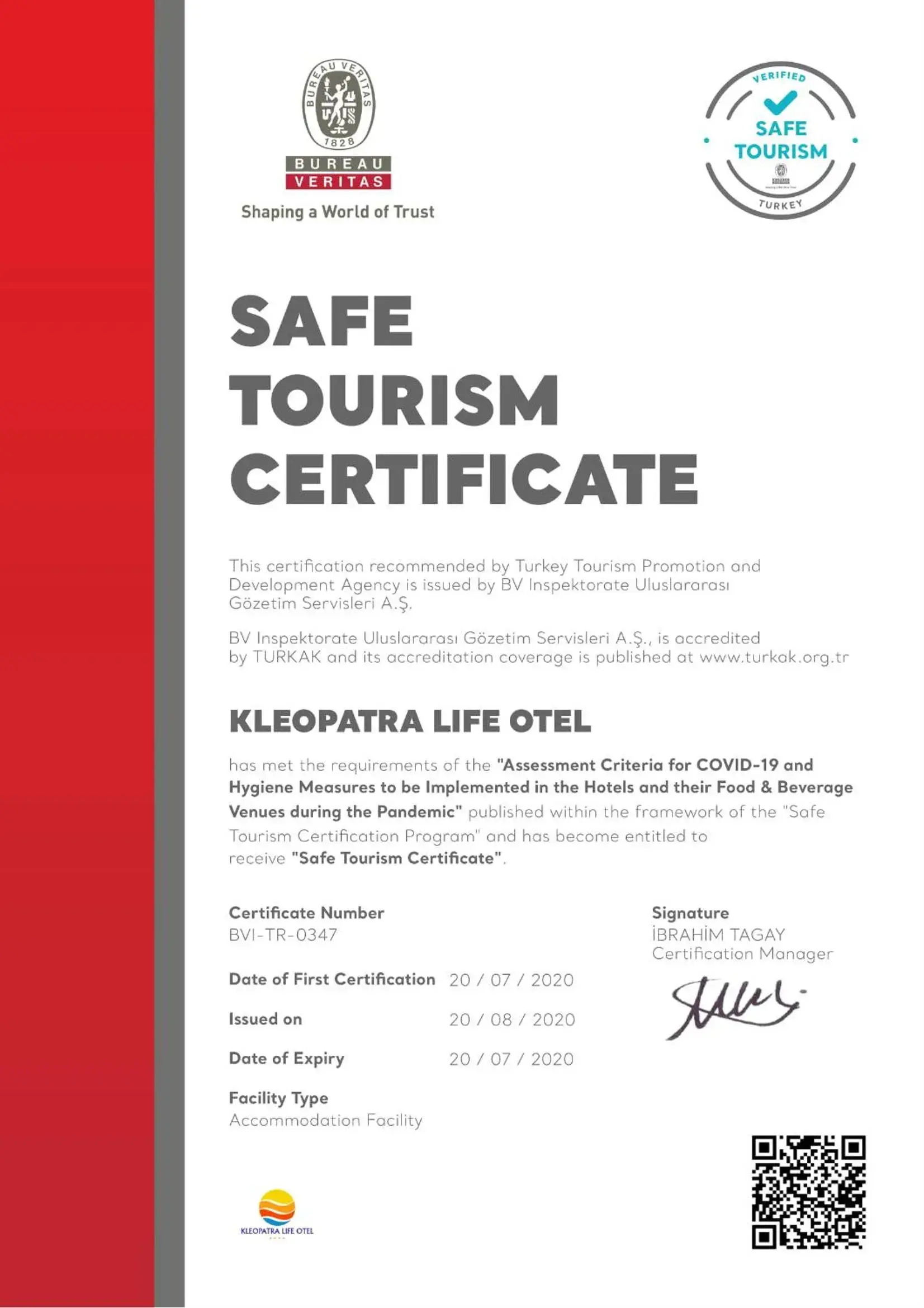 Certificate/Award in Kleopatra Life Hotel