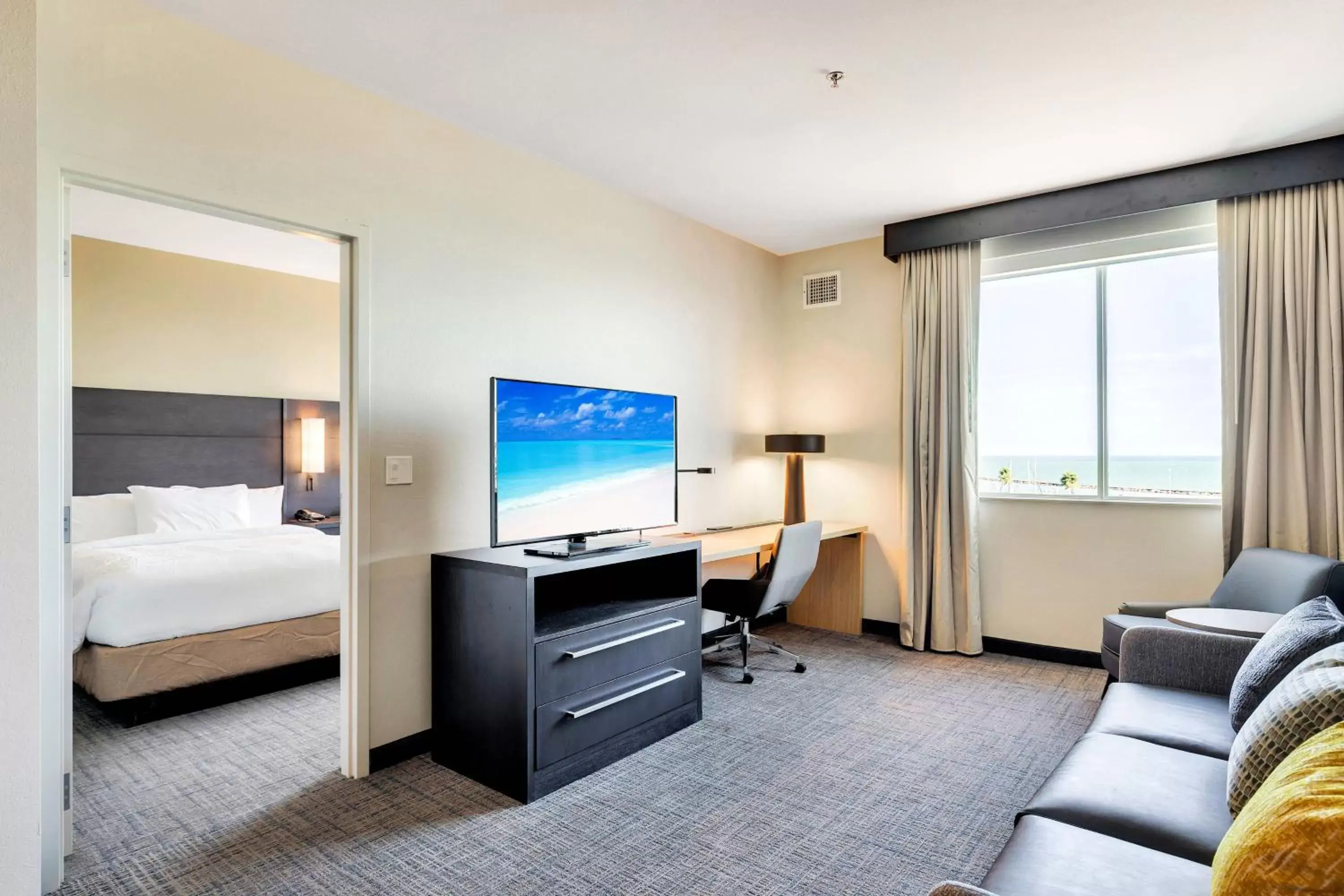 Bedroom, TV/Entertainment Center in Residence Inn by Marriott Corpus Christi Downtown