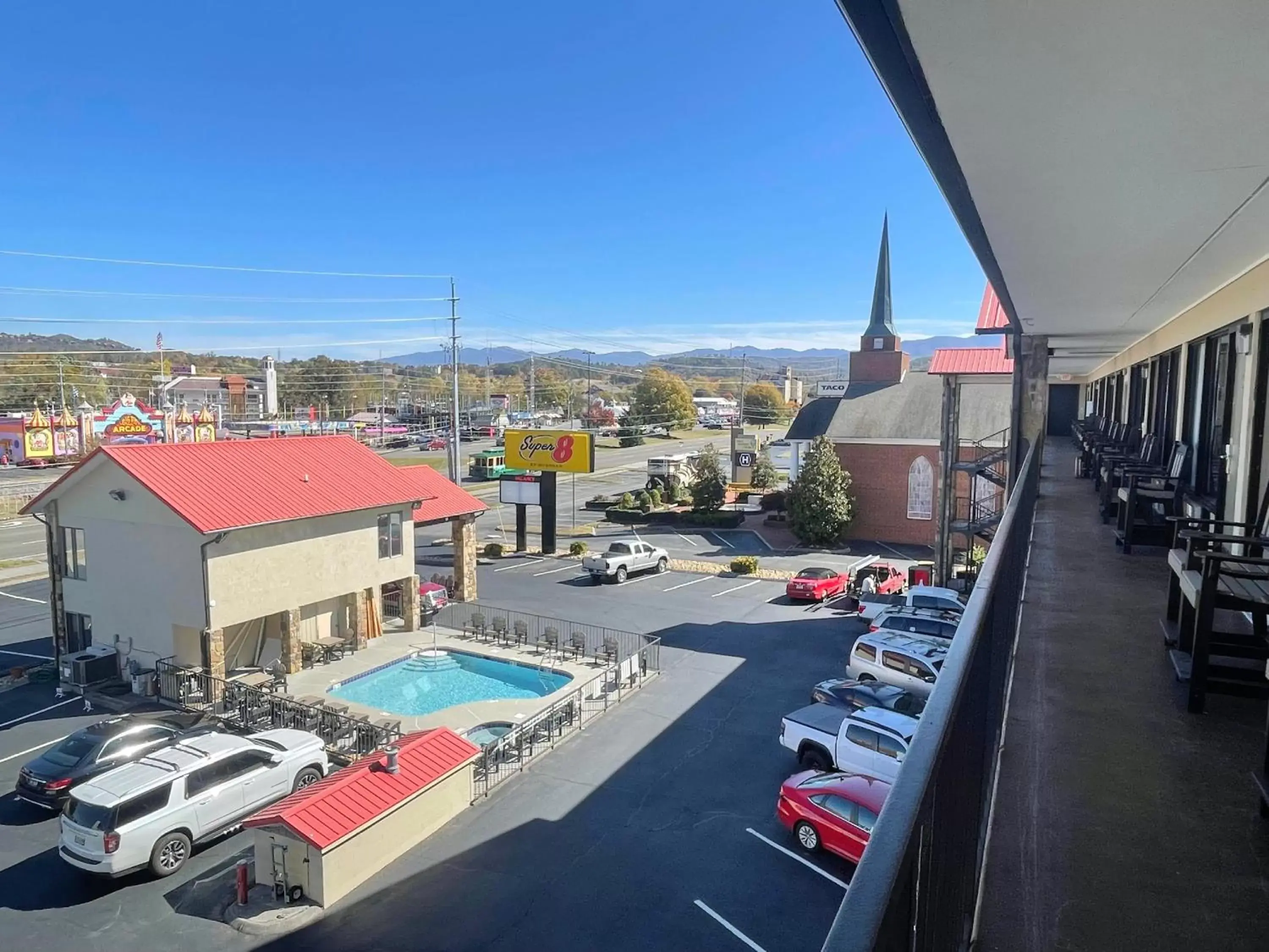 Bird's eye view, Pool View in Super 8 by Wyndham Pigeon Forge Downtown