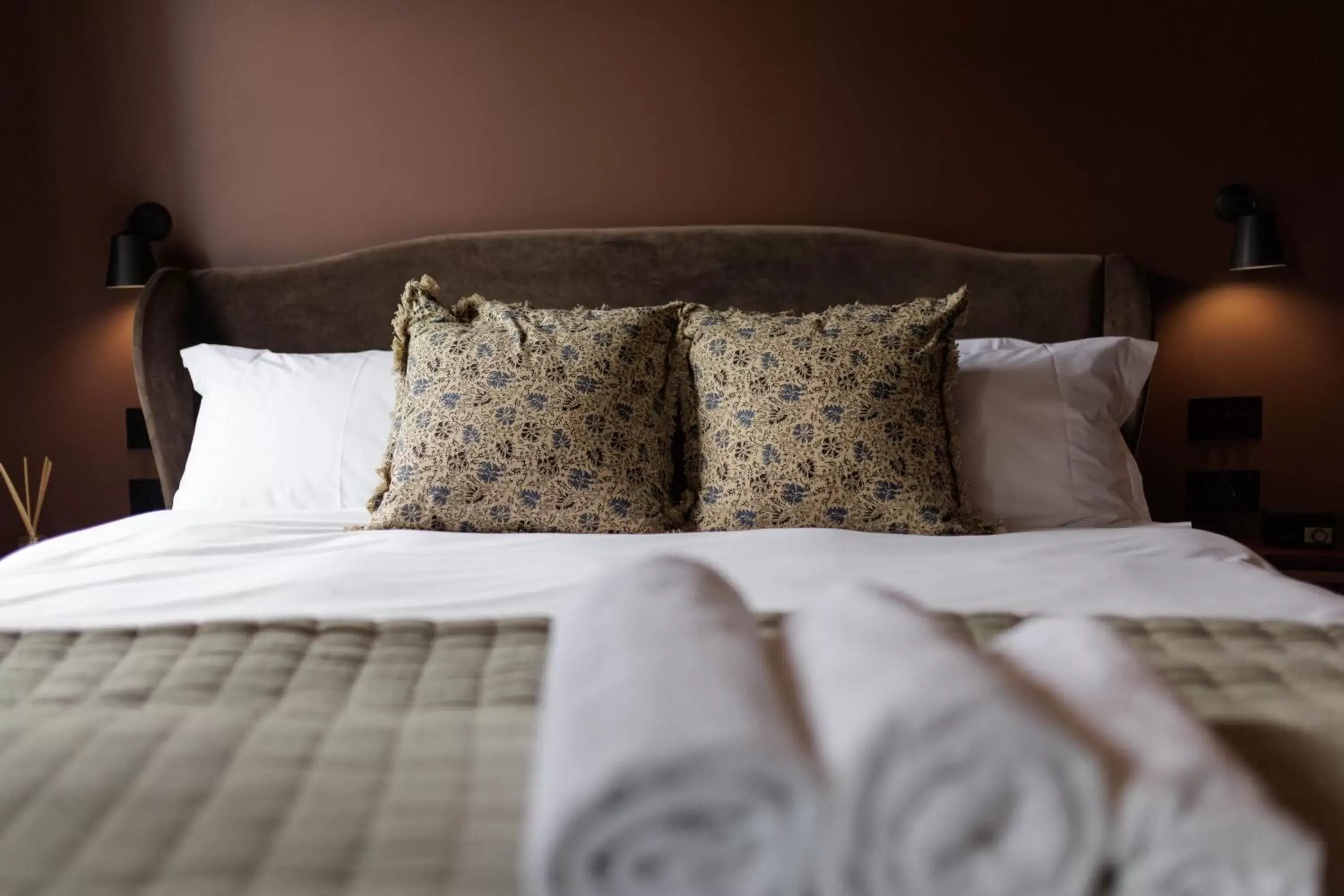 Bed in The Silk Rooms, at The Freemasons Inn