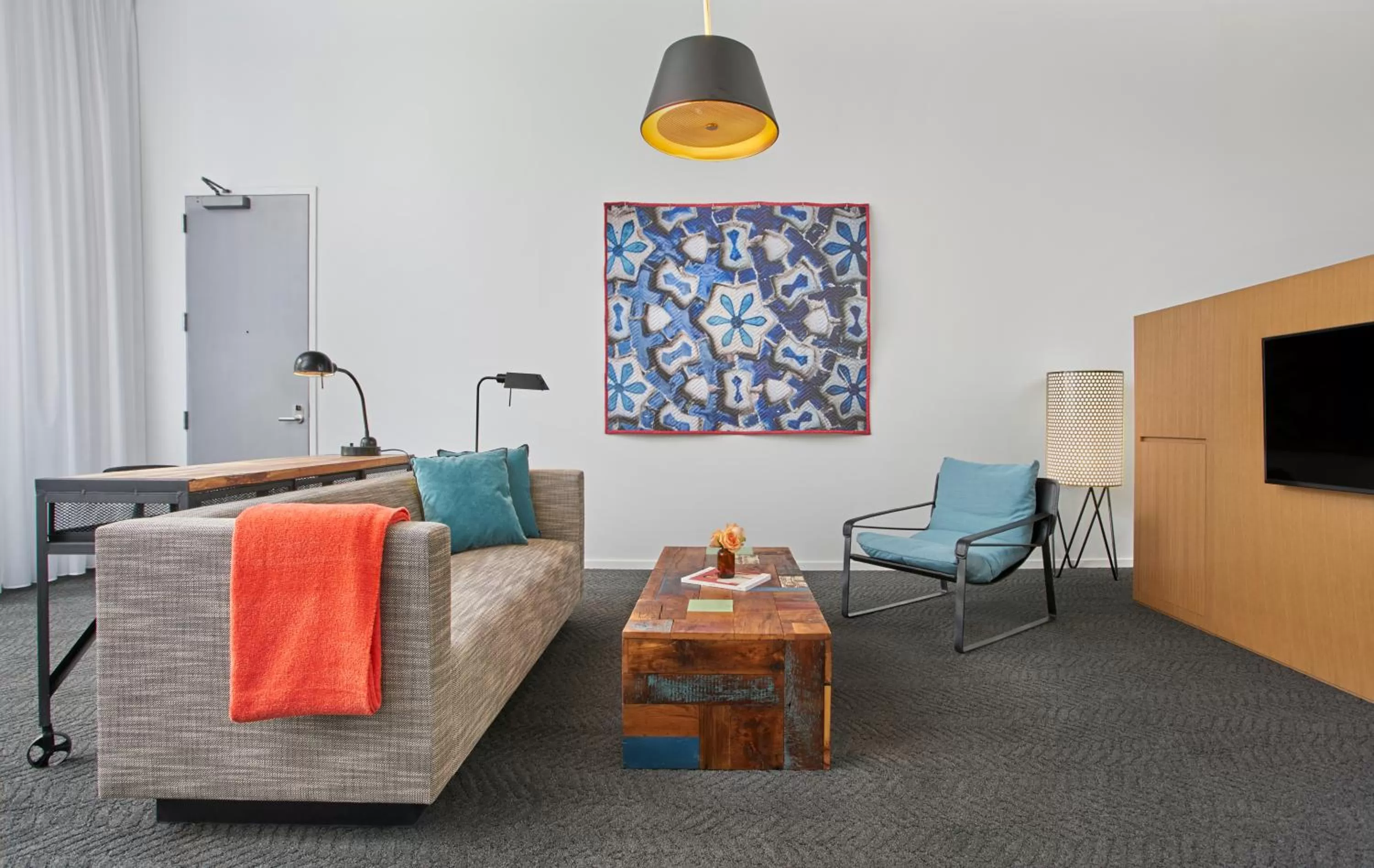 Seating area in Fordson Hotel, in the Unbound Collection by Hyatt