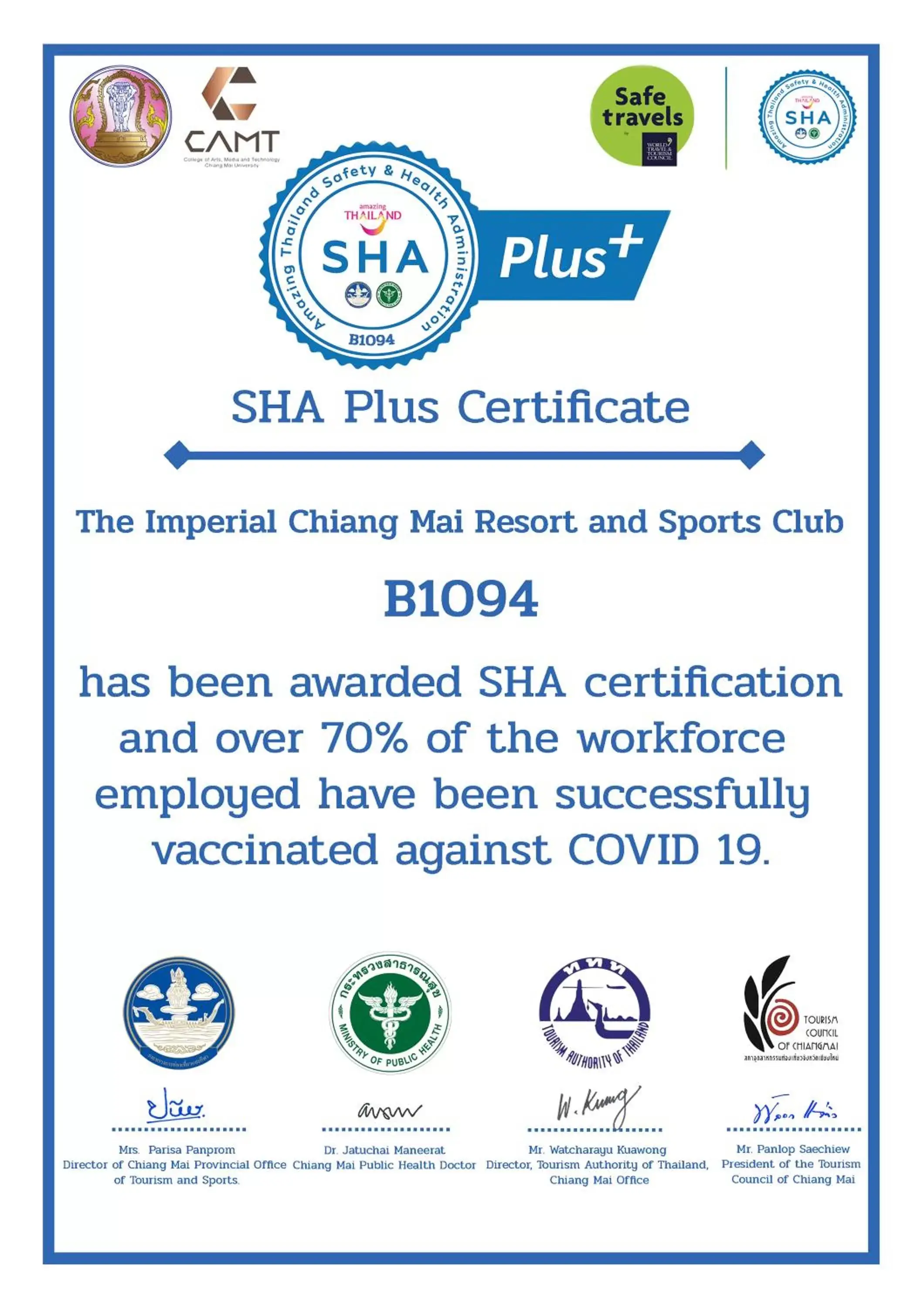 Certificate/Award in The Imperial Chiang Mai Resort & Sports Club