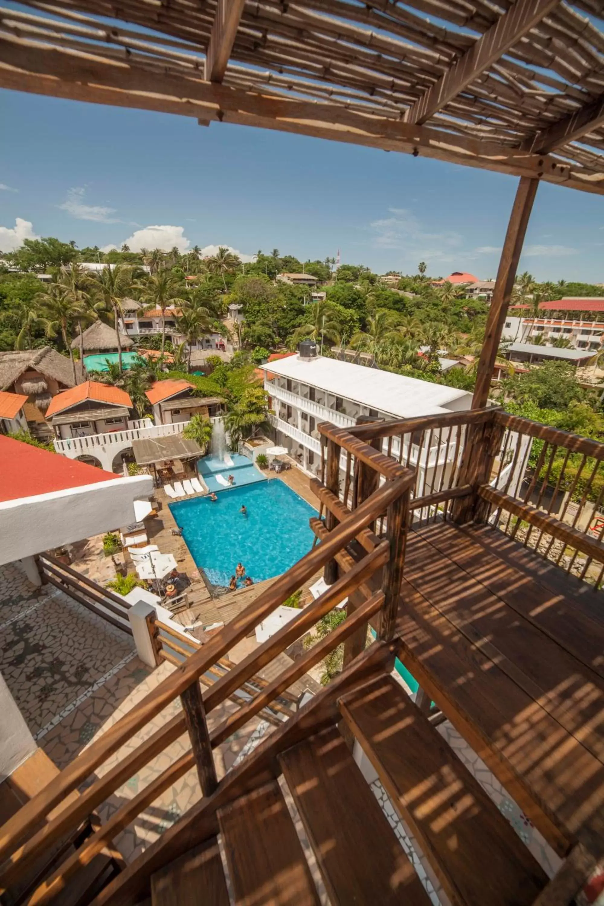 Balcony/Terrace, Pool View in Bungalows Zicatela