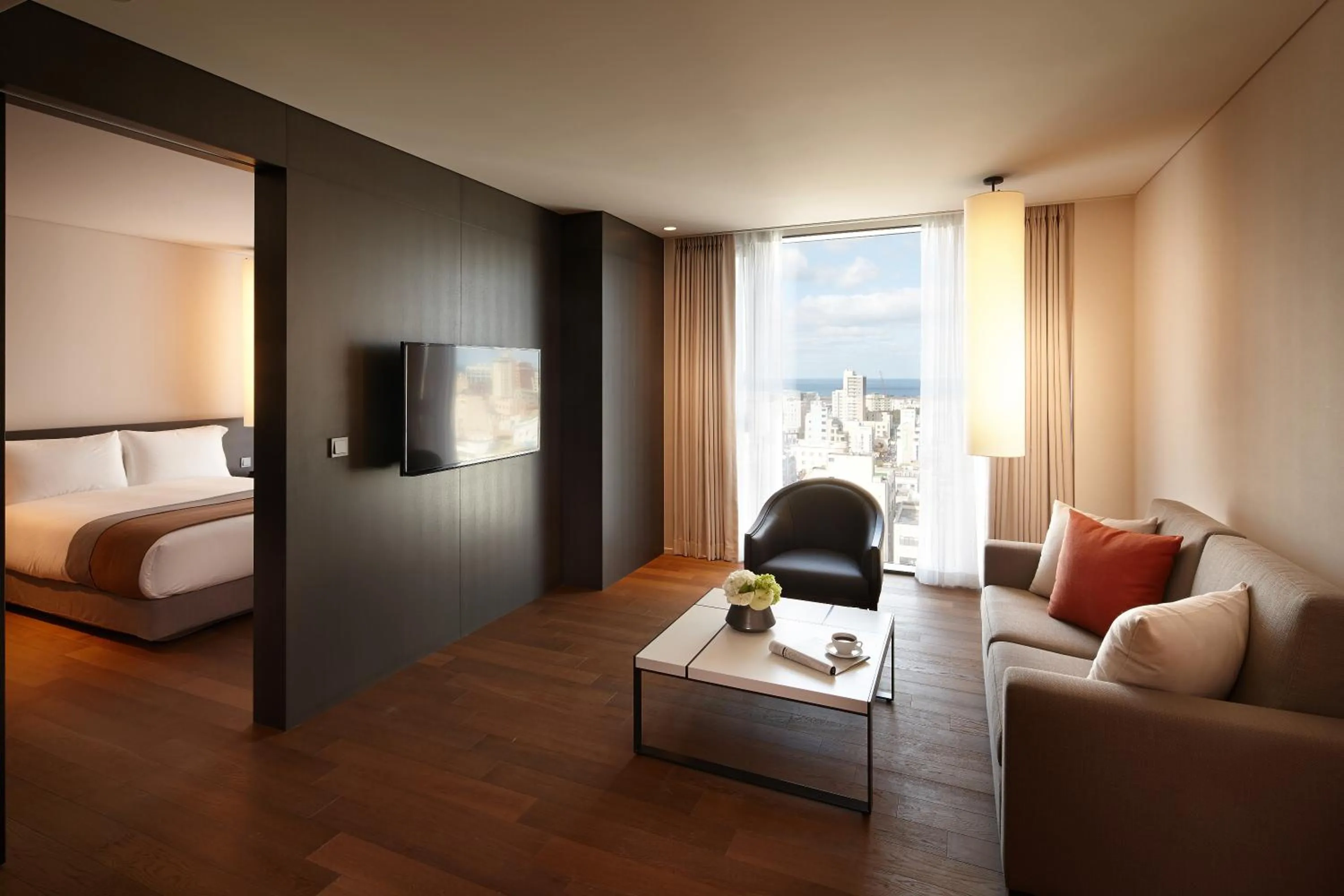 Living room, Bed in Shilla Stay Jeju Airport