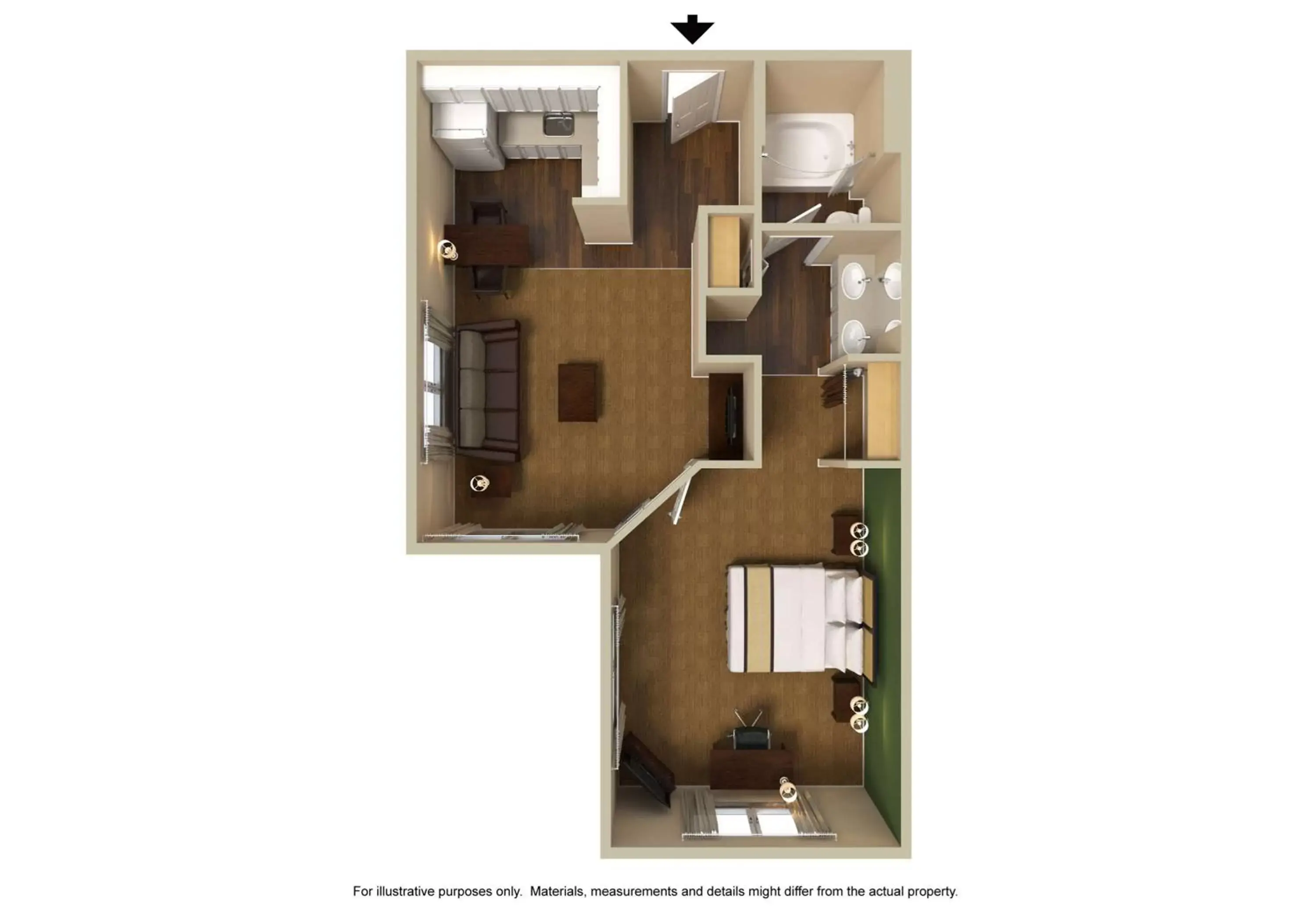 Bedroom, Floor Plan in Extended Stay America Suites - Jacksonville - Deerwood Park