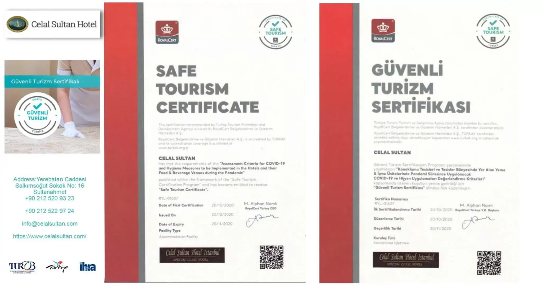 Certificate/Award in Celal Sultan Hotel Special Class