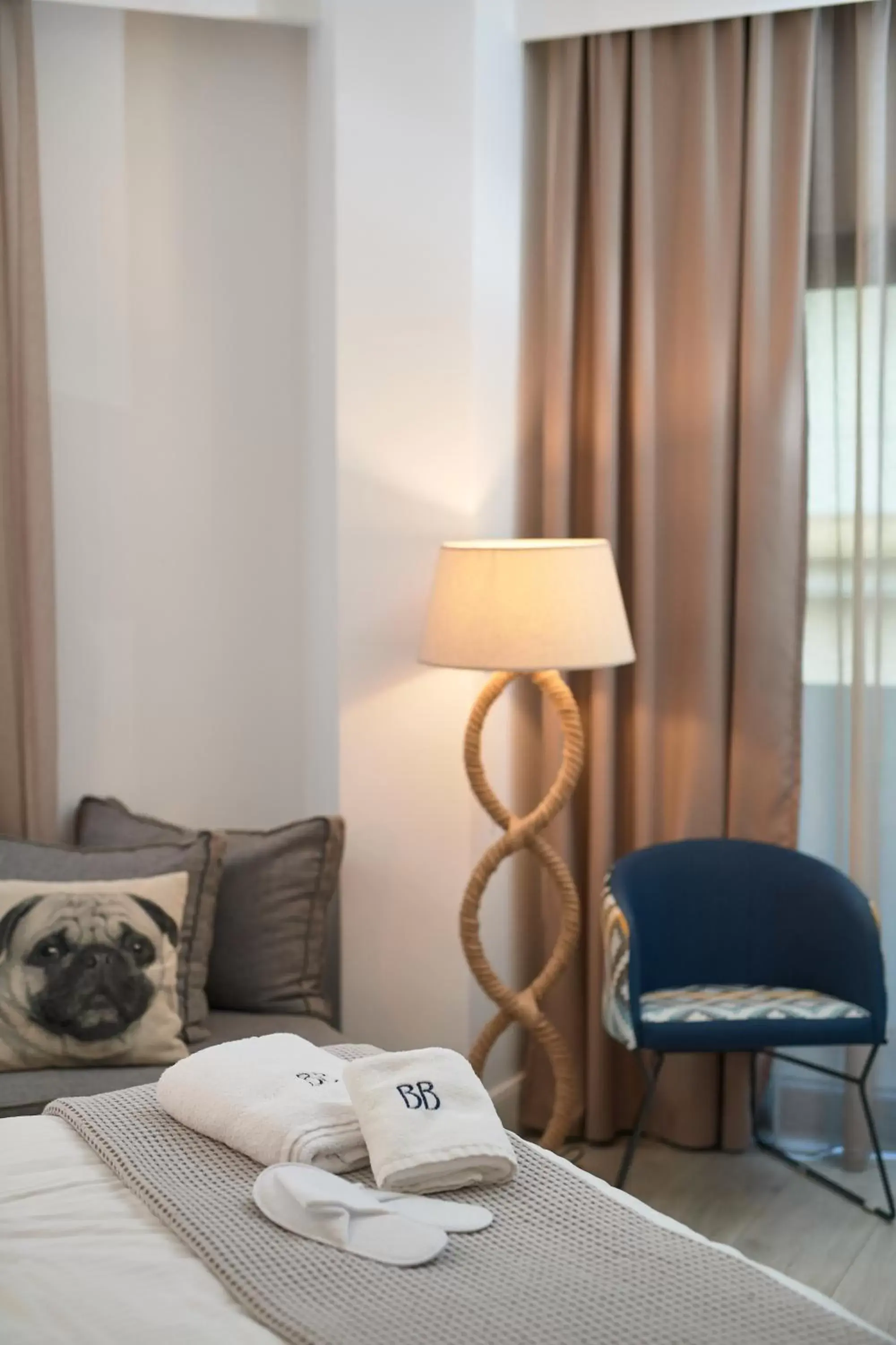 Decorative detail, Bed in Blue Bottle Boutique Hotel