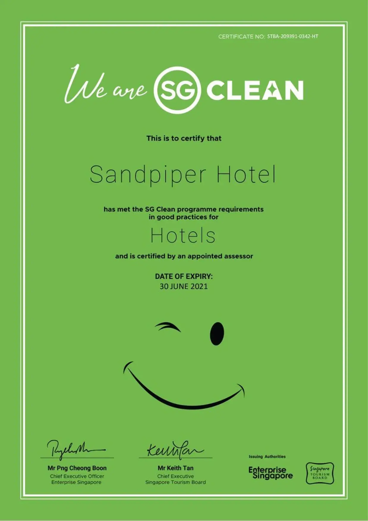 Certificate/Award in Sandpiper Hotel On Rochor