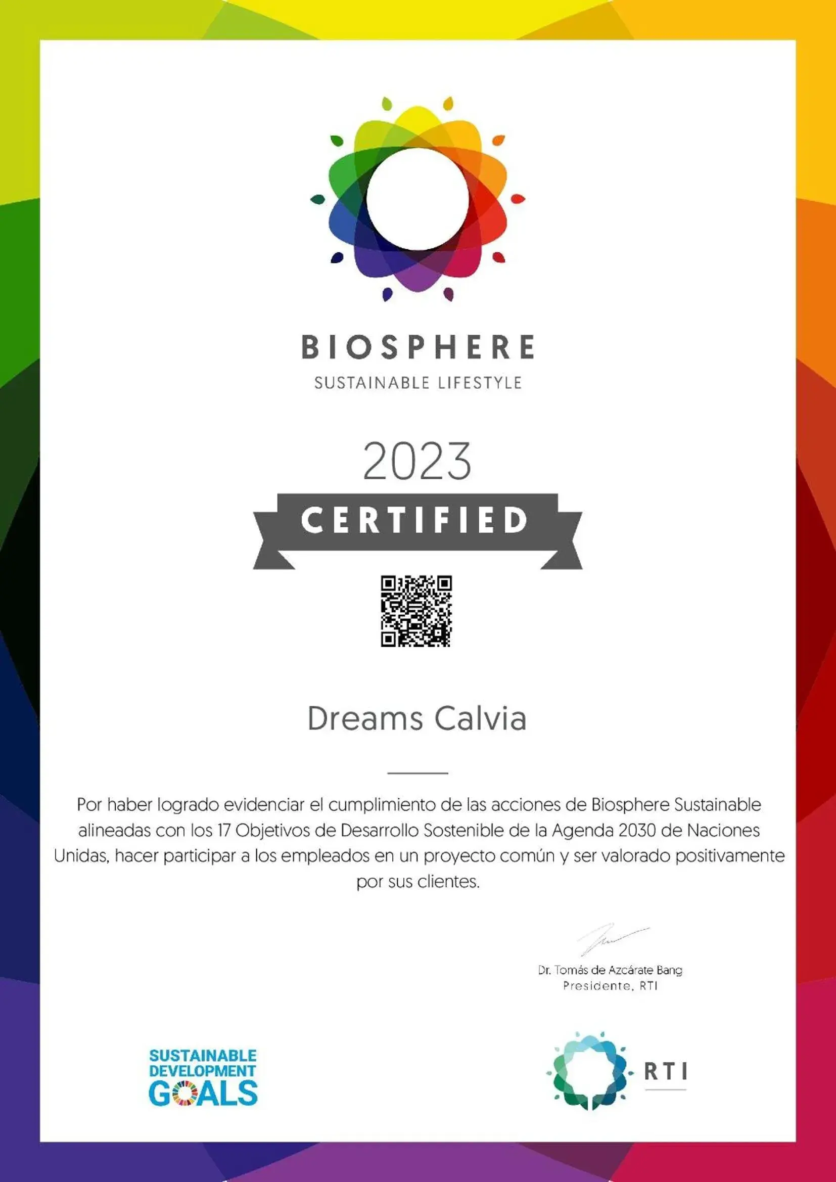 Certificate/Award in Dreams Calvia Mallorca