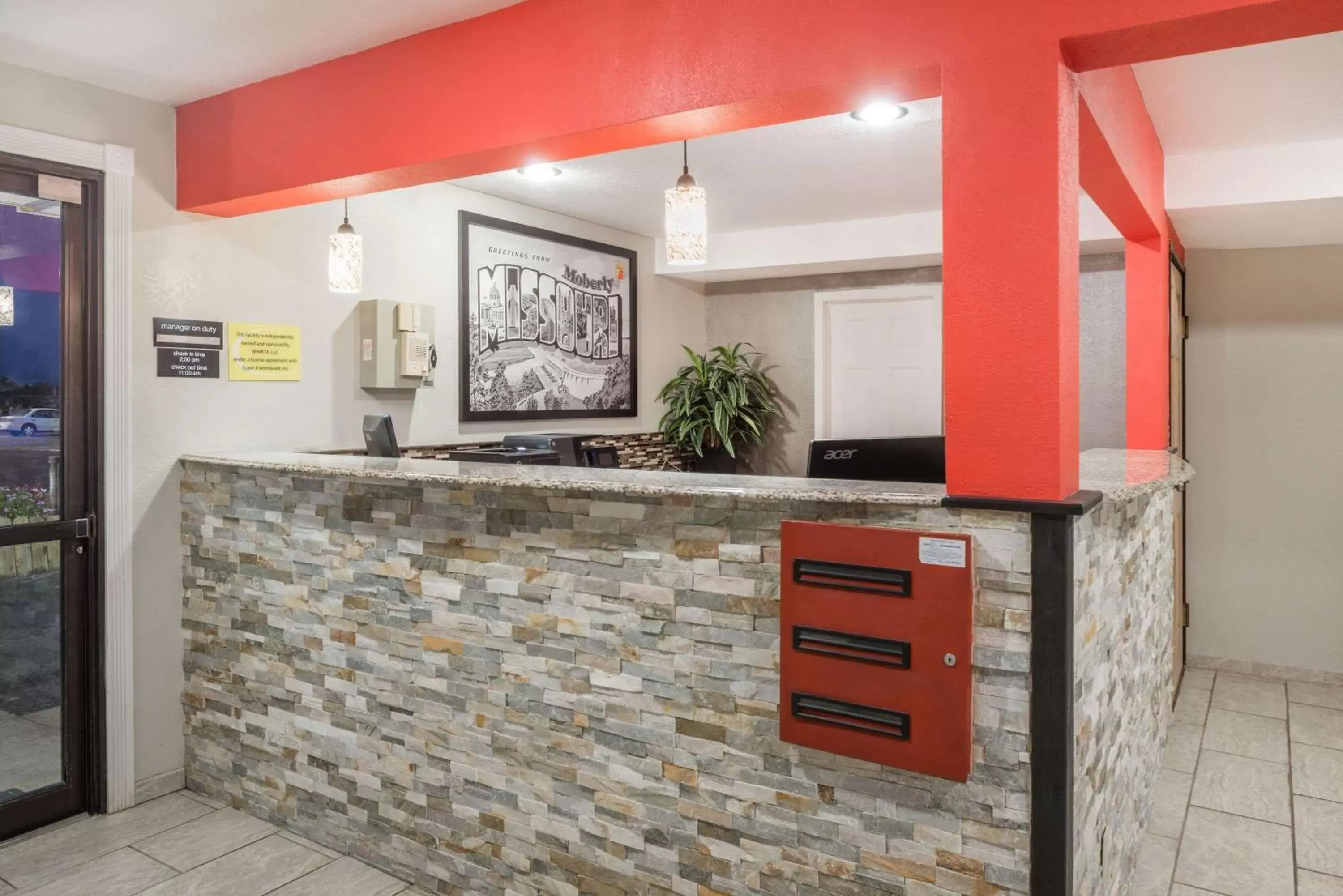 Lobby or reception in Super 8 by Wyndham Moberly MO Lobby or reception in Super 8 by Wyndham Moberly MO