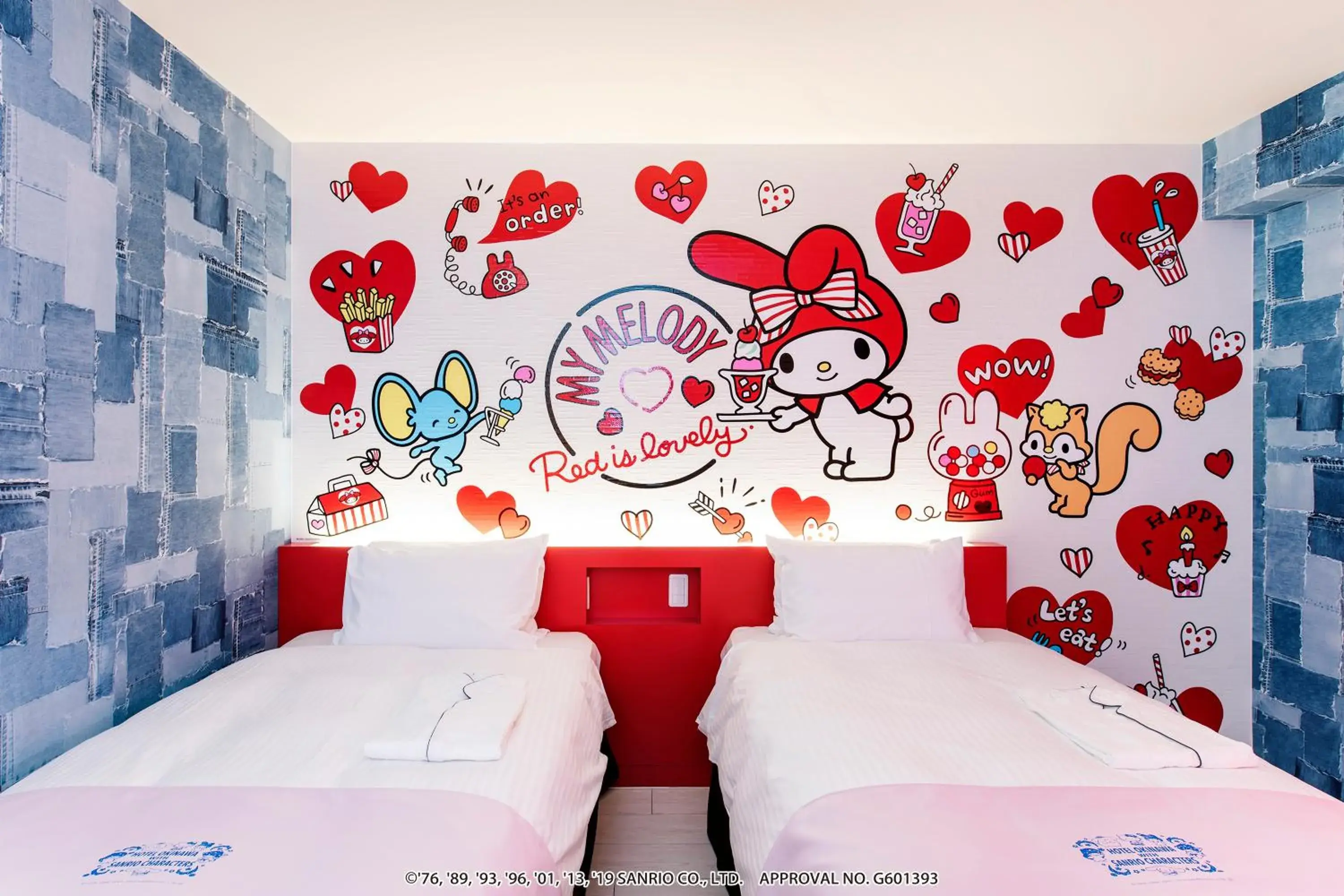 Bed in Hotel Okinawa With Sanrio Characters