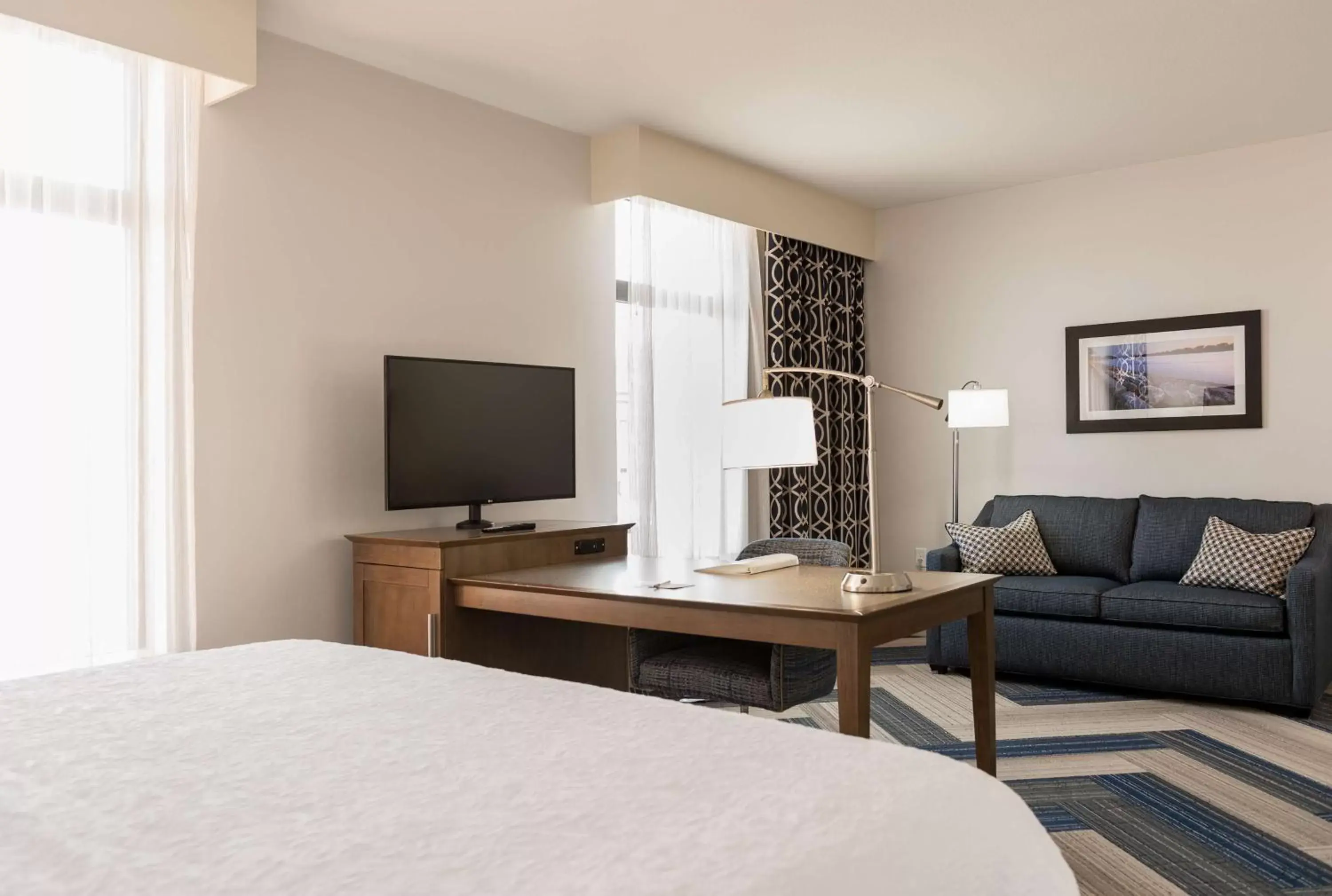Bed, TV/Entertainment Center in Hampton Inn and Suites La Crosse Downtown