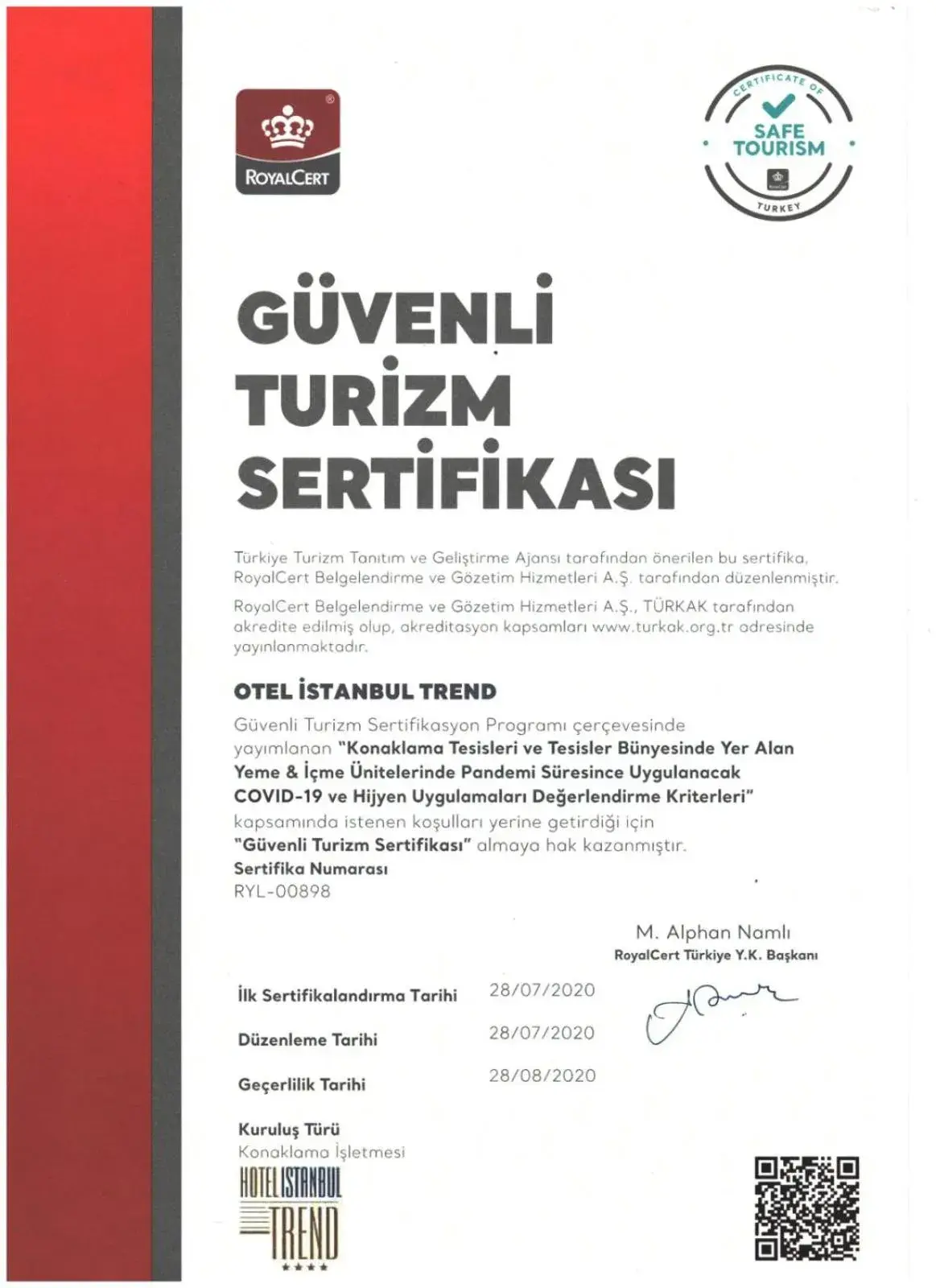 Certificate/Award in Hotel Istanbul Trend