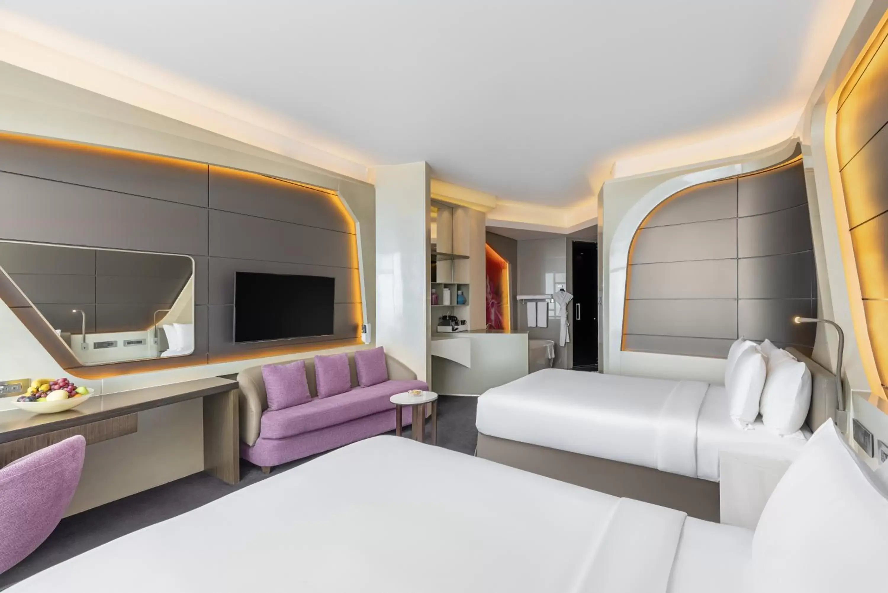 Bedroom, TV/Entertainment Center in V Hotel Dubai, Curio Collection by Hilton