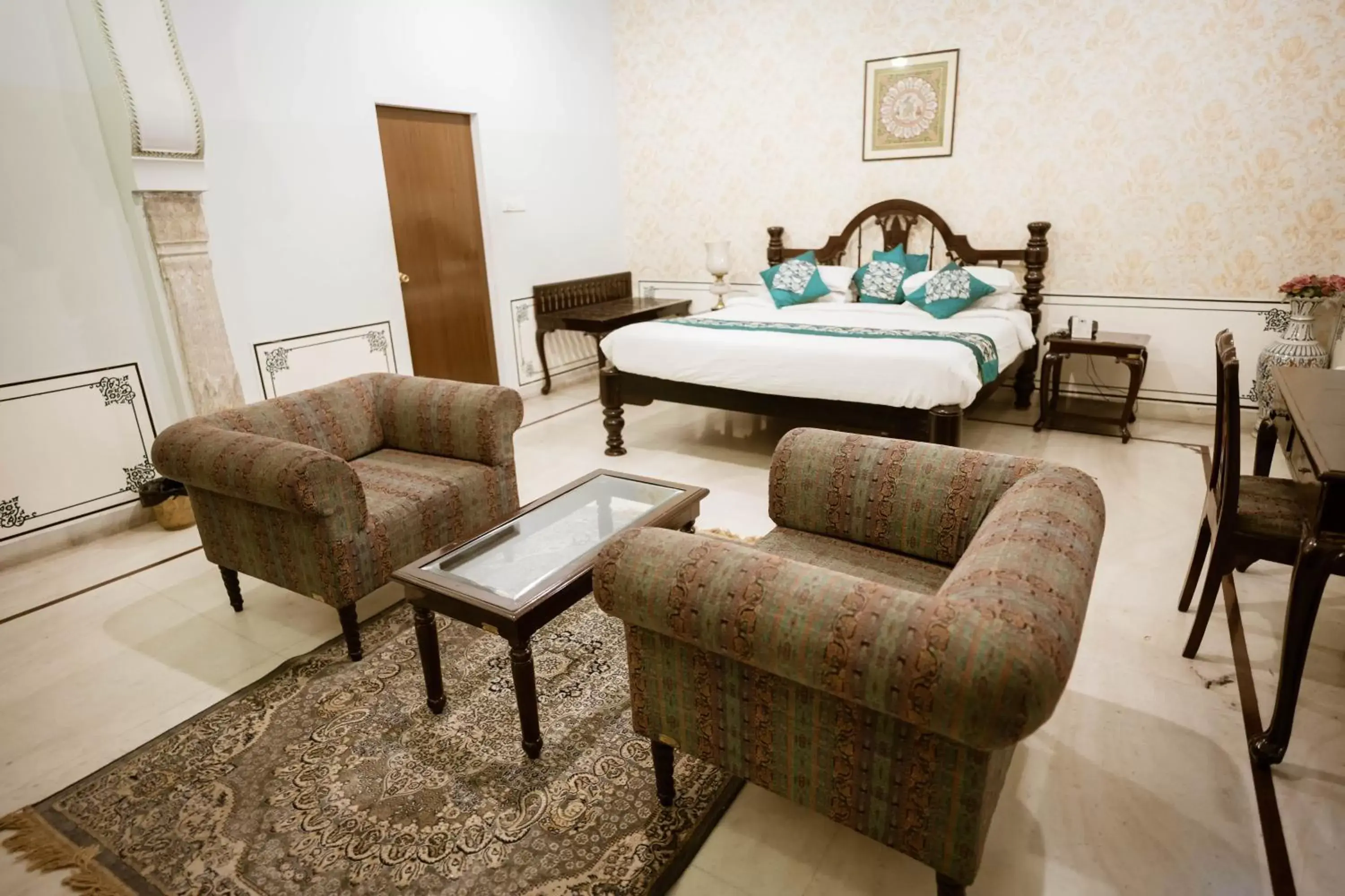 Bed in Khandela Haveli - a Boutique Heritage Hotel