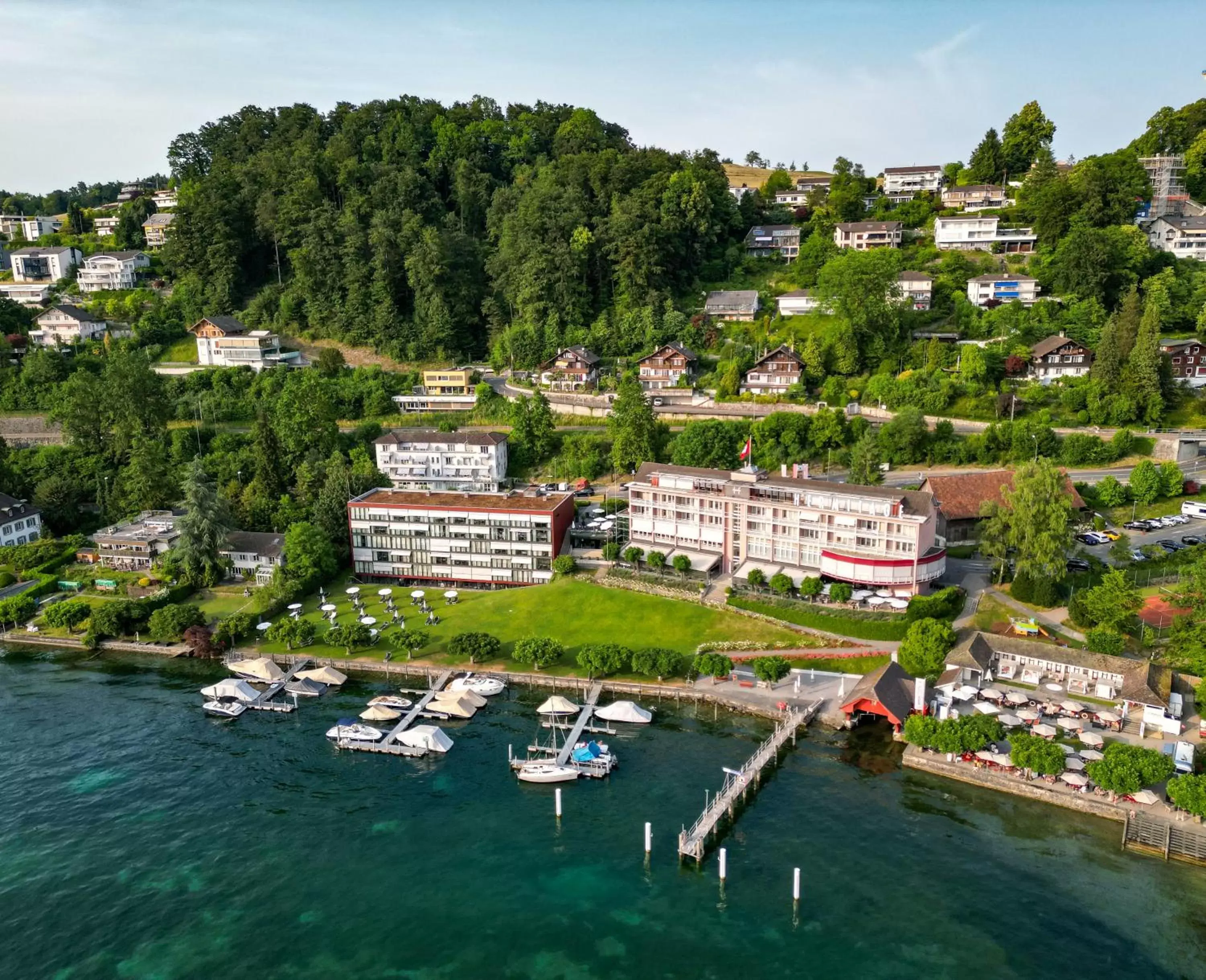 Property building, Bird's-eye View in HERMITAGE Lake Lucerne - Beach Club & Lifestyle Hotel