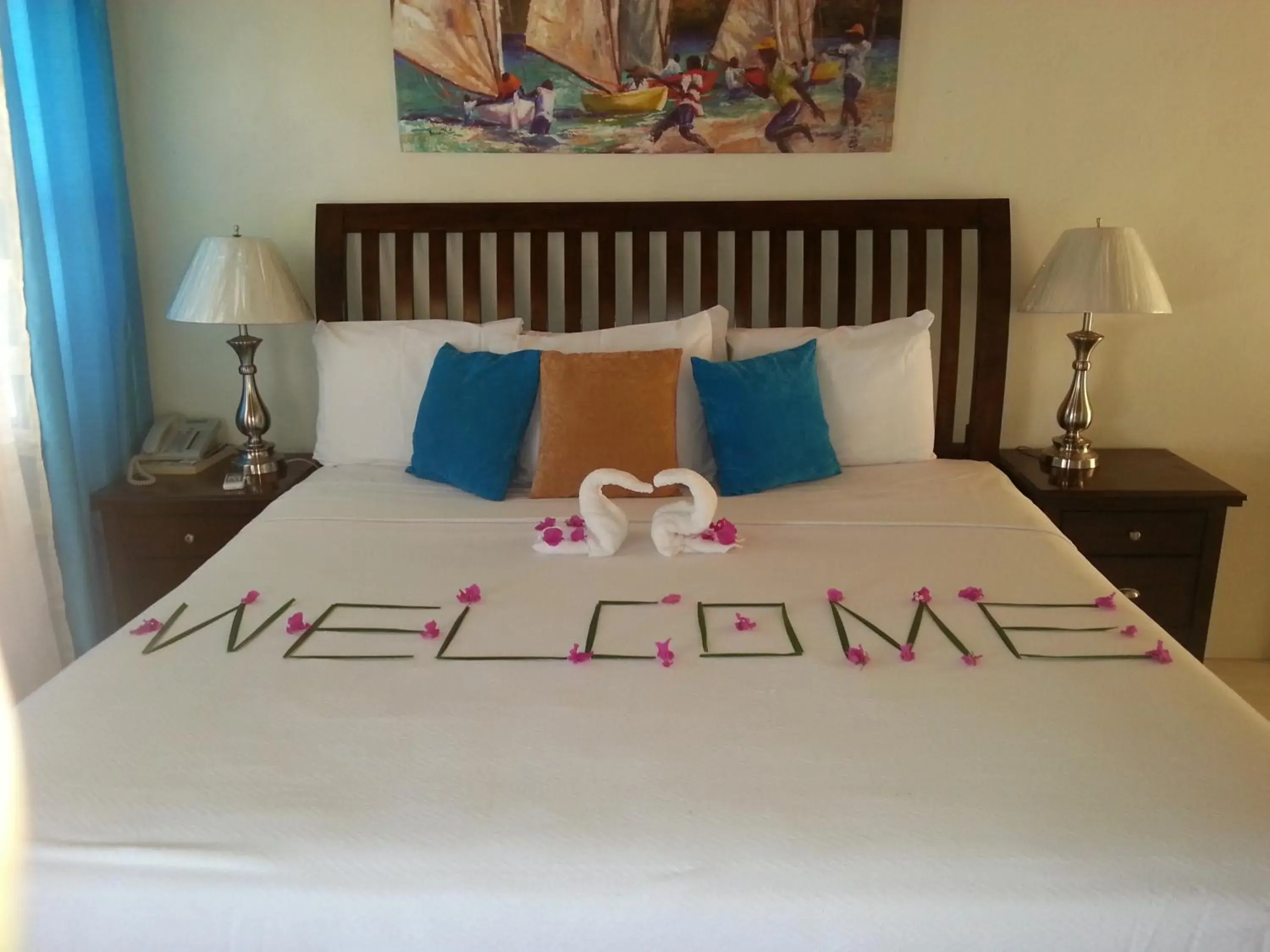 Bed in Grooms Beach Villa & Resort