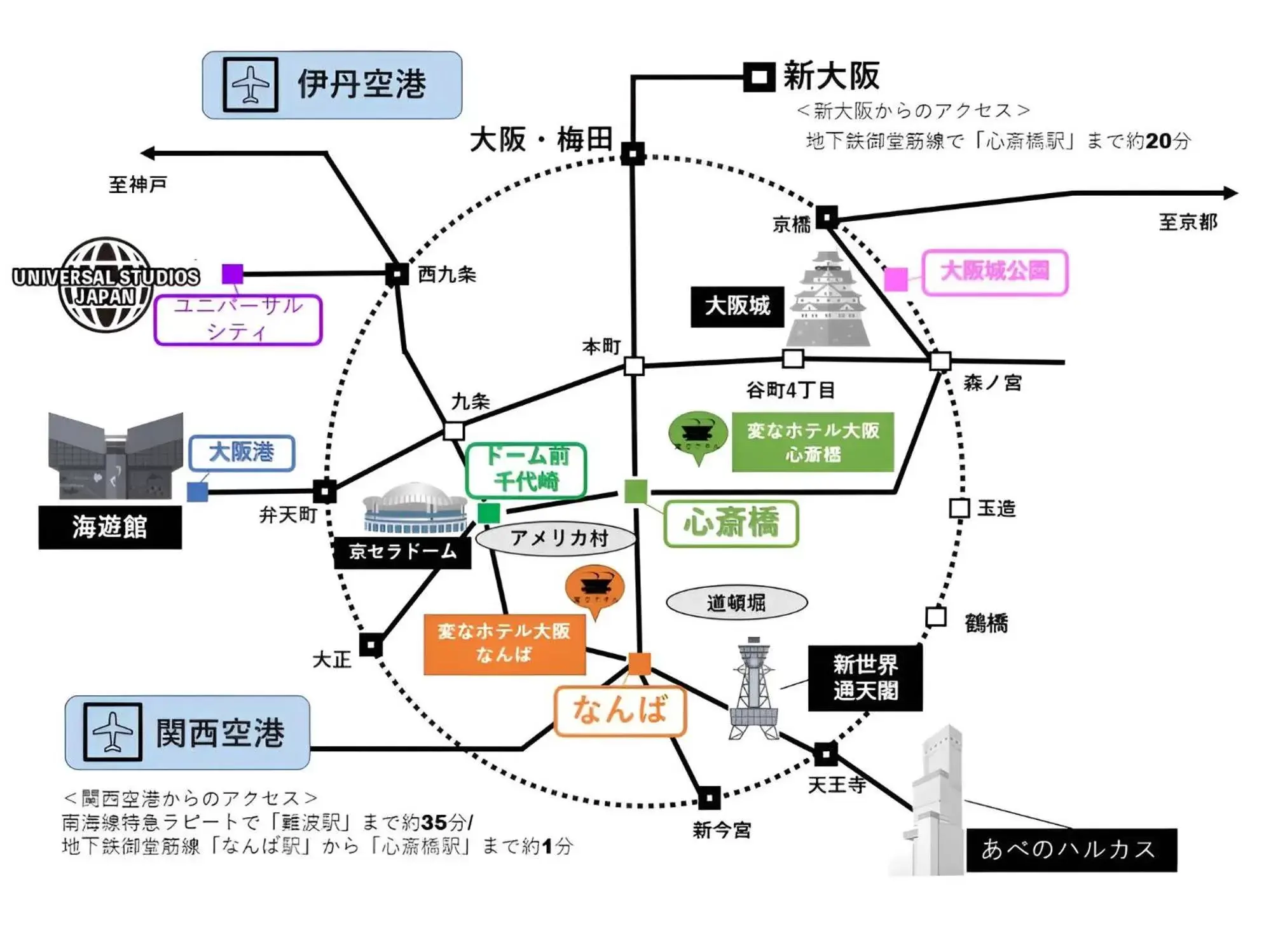 Nearby landmark, Floor Plan in Henn na Hotel Osaka Shinsaibashi