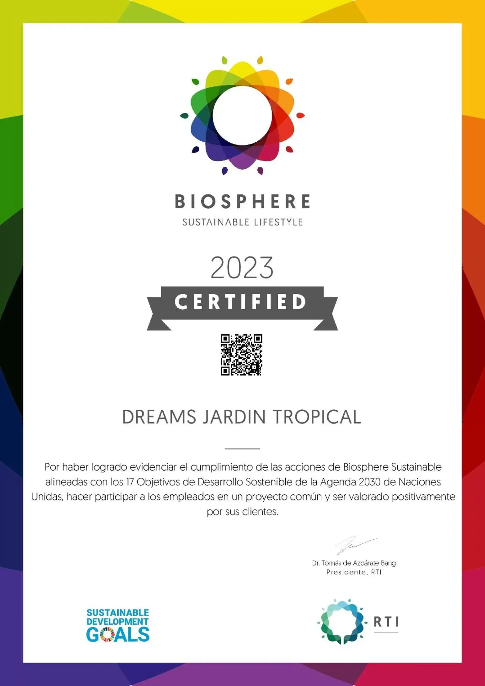 Certificate/Award in Dreams Jardin Tropical Resort & Spa