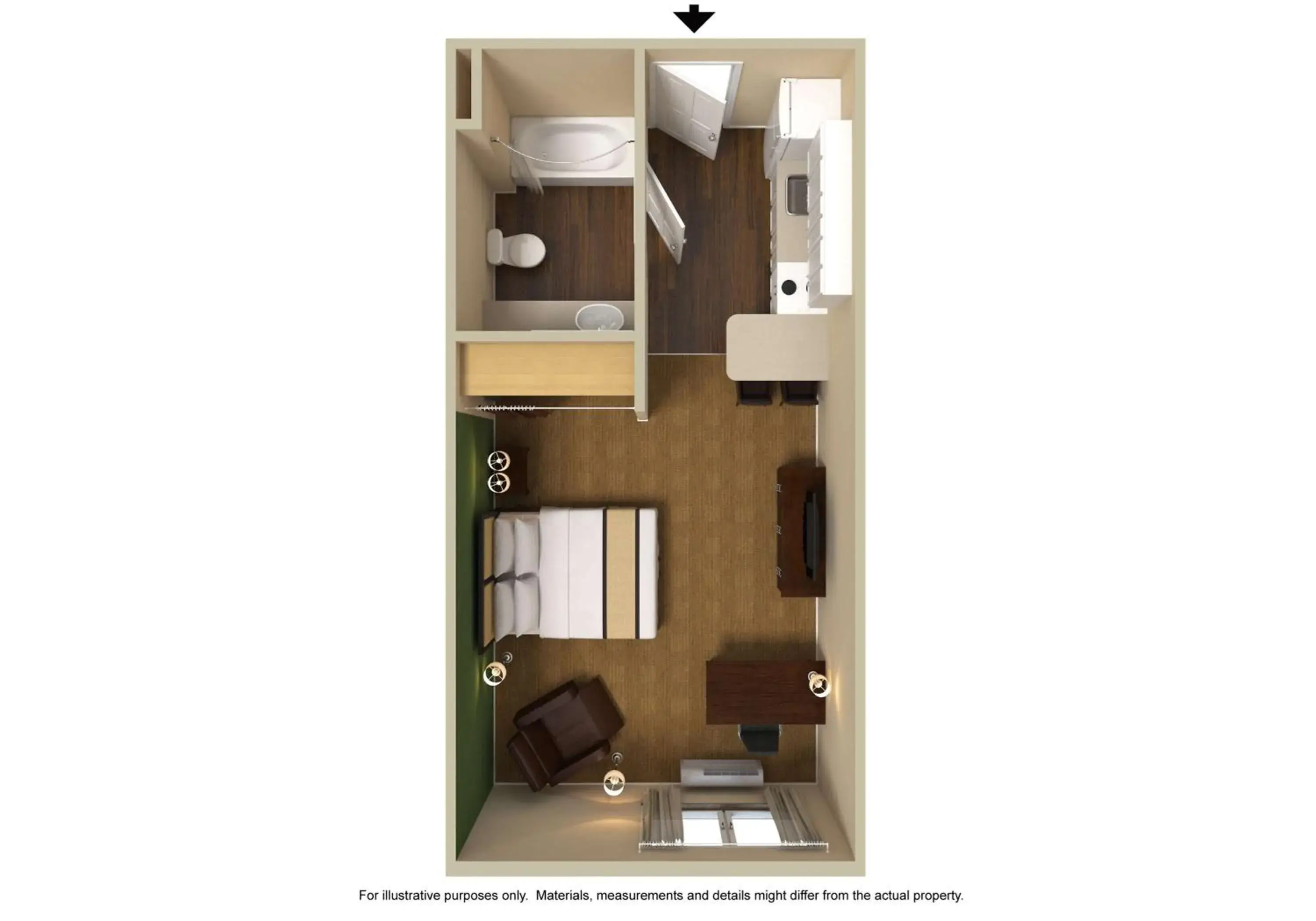 Bedroom, Floor Plan in Extended Stay America Suites - Chicago - Naperville - East