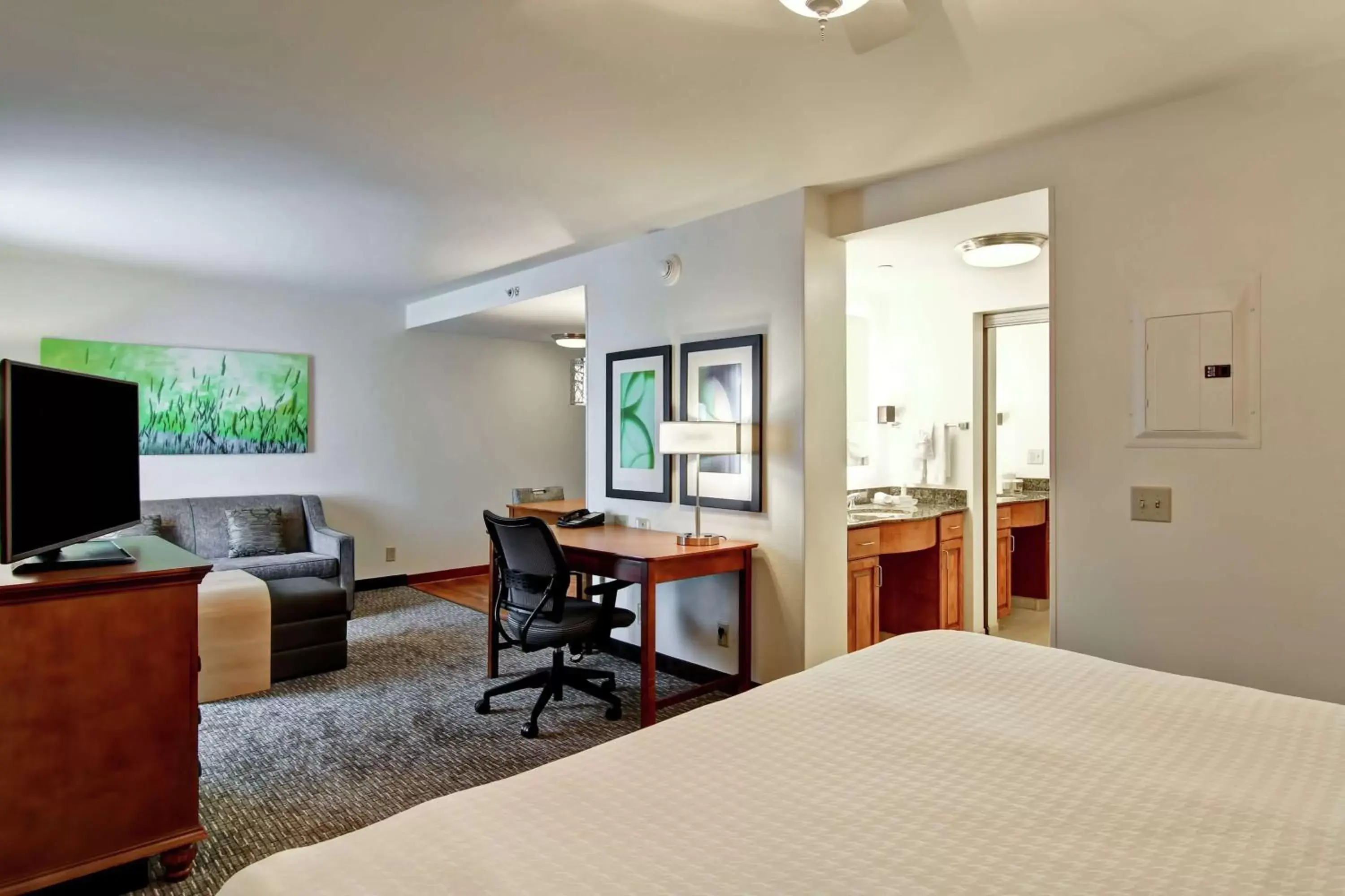 Bedroom, TV/Entertainment Center in Homewood Suites by Hilton Omaha - Downtown