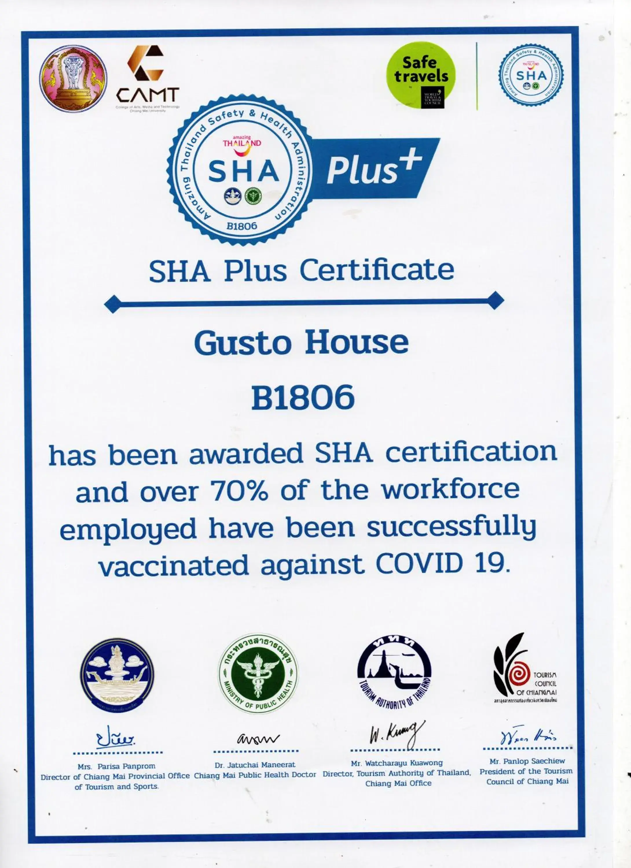 Logo/Certificate/Sign in Gusto House (SHA Extra Plus)