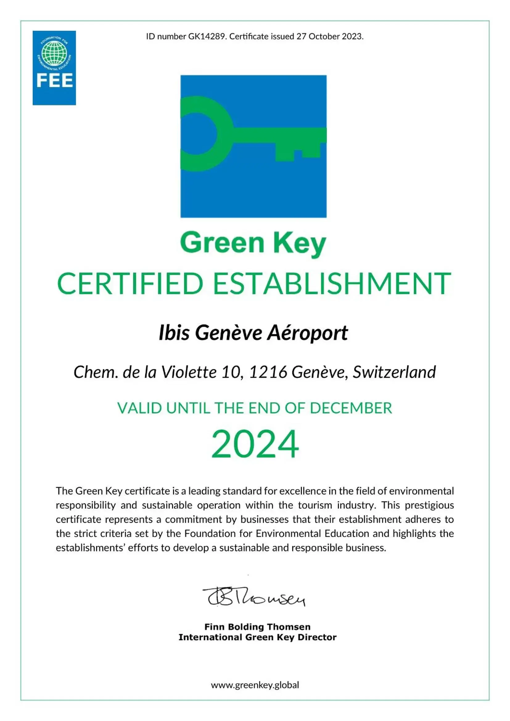 Certificate/Award in ibis Genève Aéroport