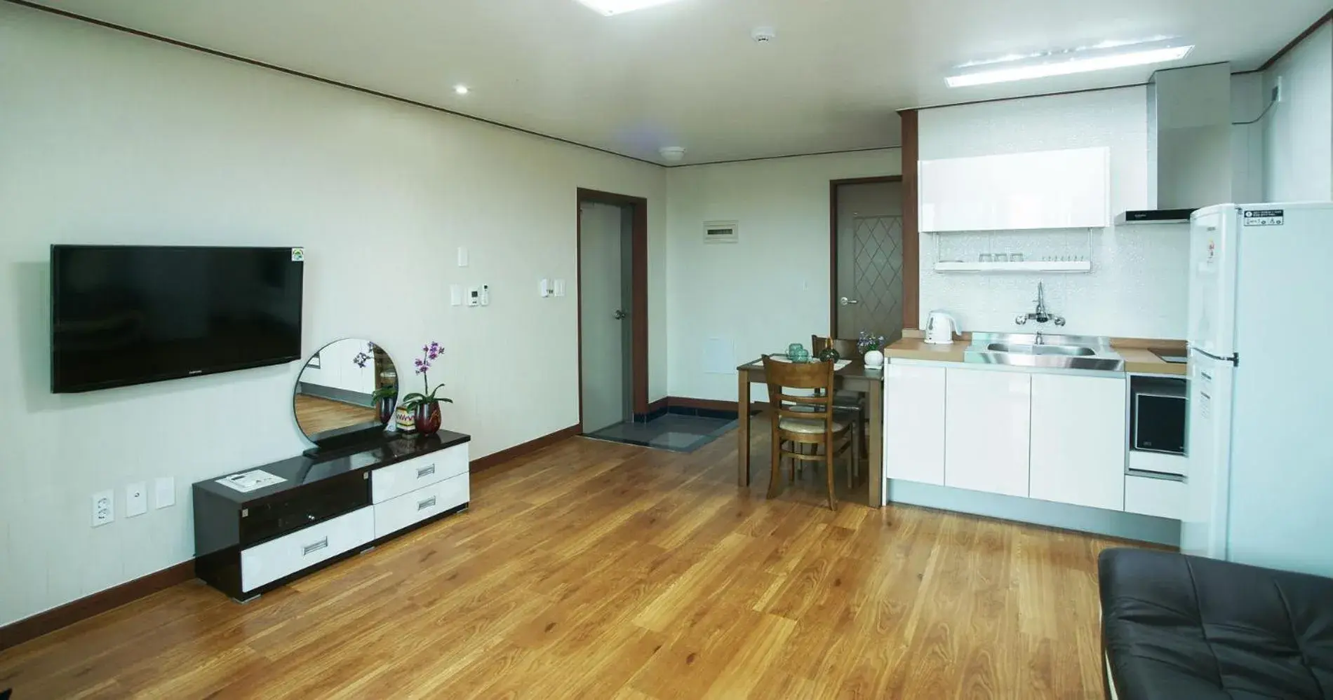 Living room, Kitchen/Kitchenette in Oasis Pension