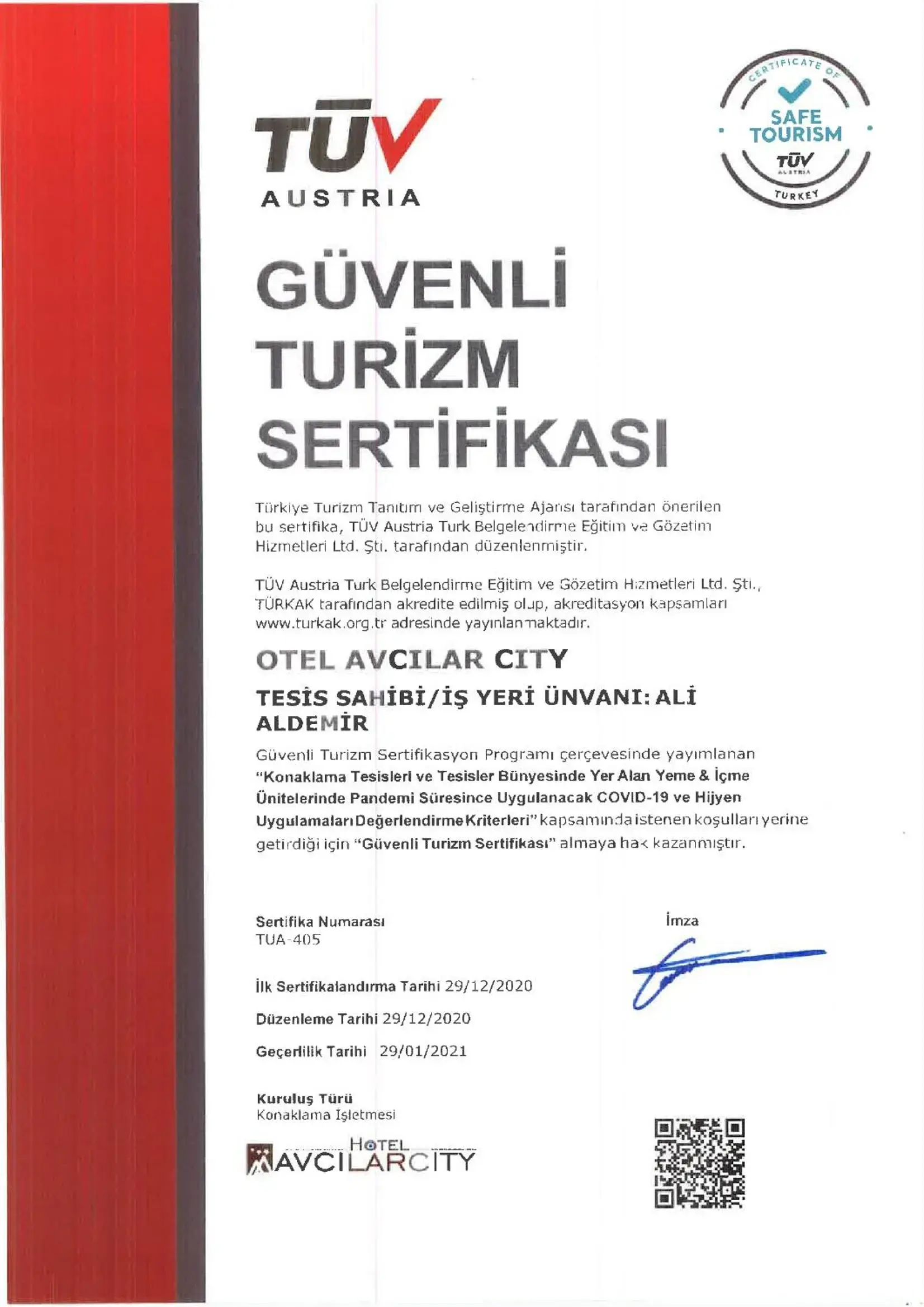 Logo/Certificate/Sign in Hotel Avcilar City