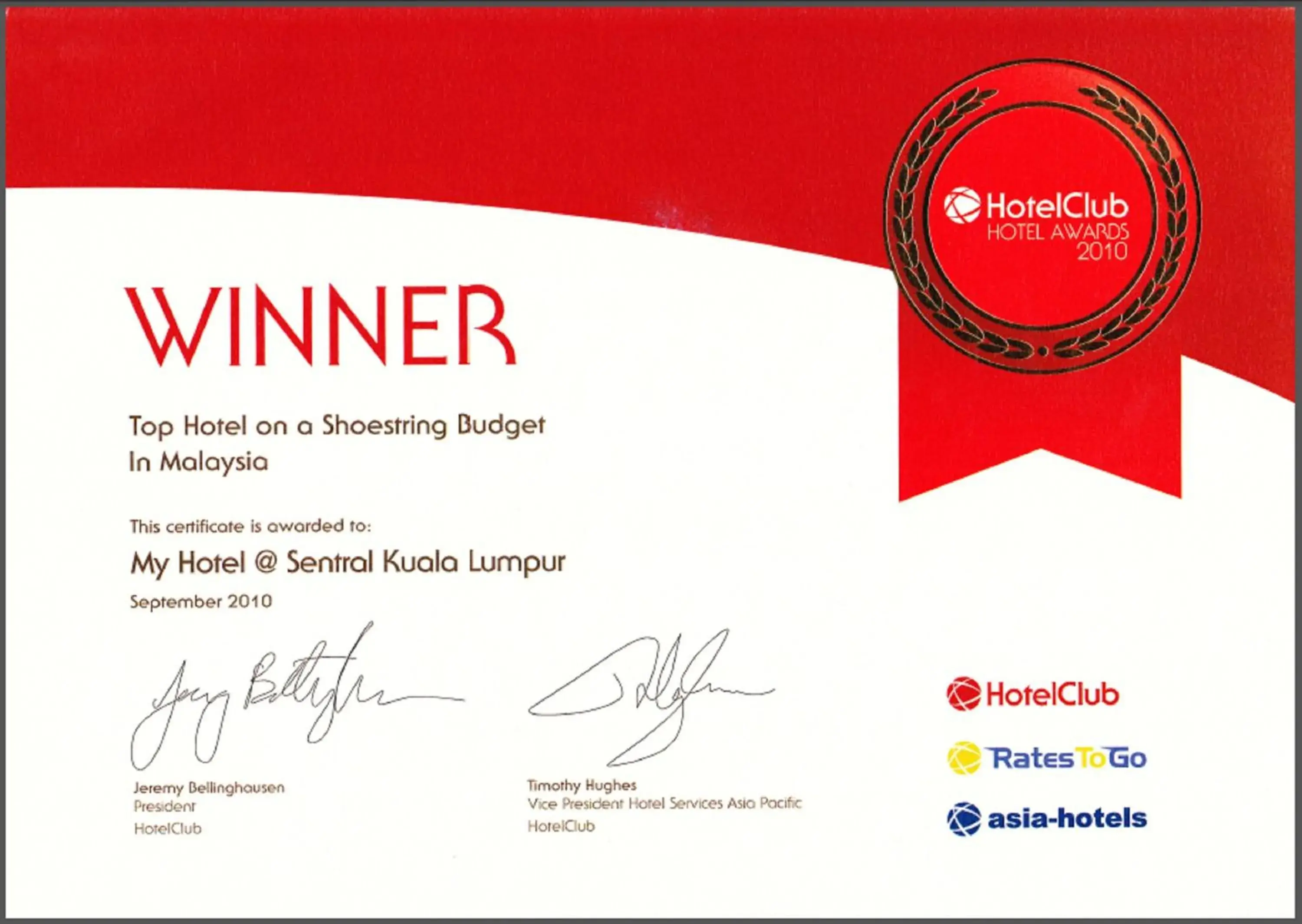 Certificate/Award, Logo/Certificate/Sign/Award in My Hotel @ Sentral