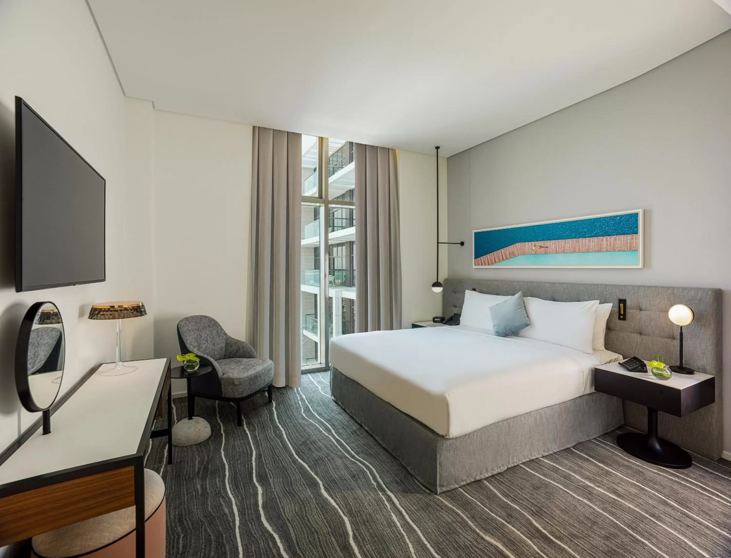 Balcony/Terrace, Bed in Th8 Palm Dubai Beach Resort Vignette Collection, an IHG hotel