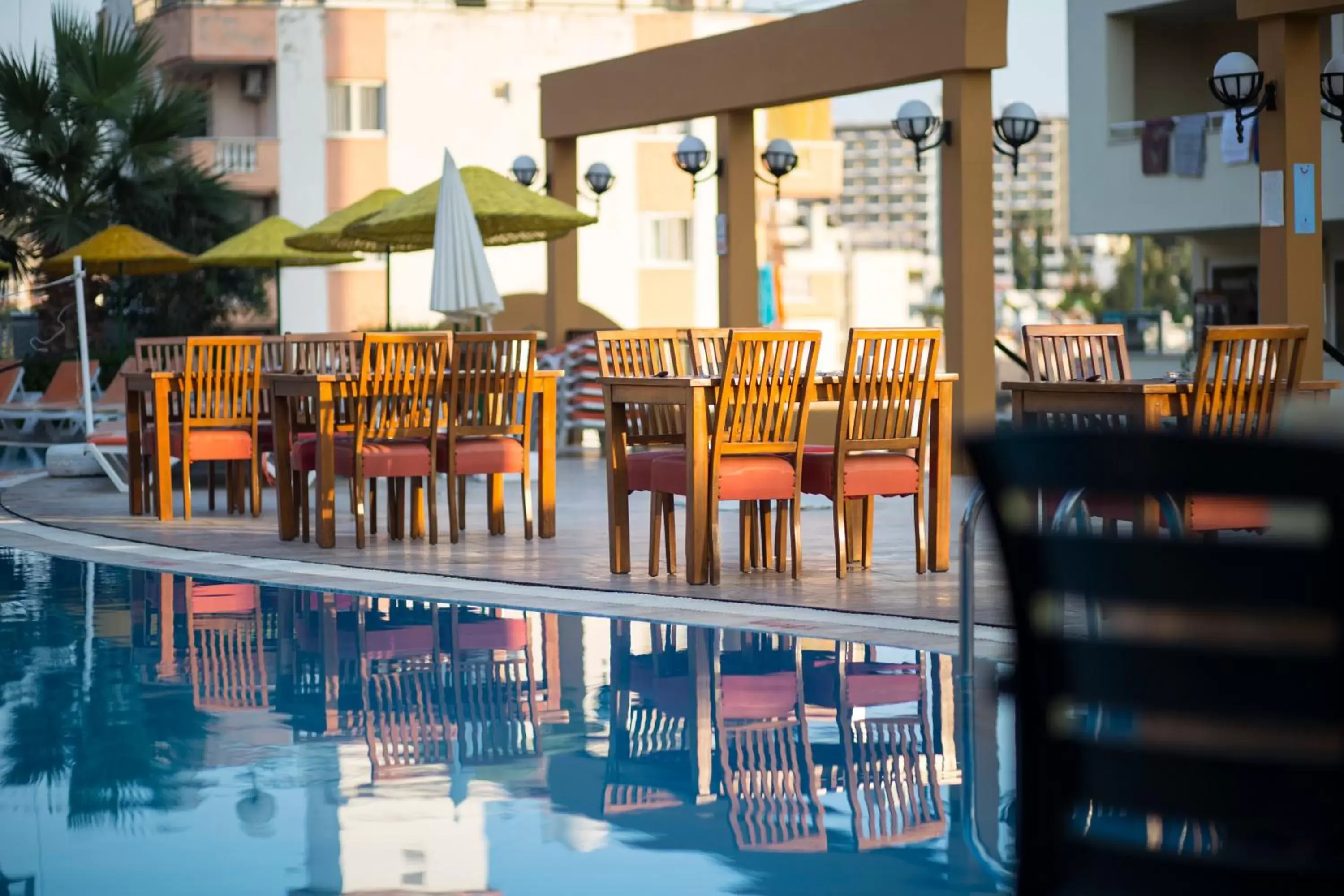 Balcony/Terrace, Swimming Pool in Tuntas Family Suites Kusadasi