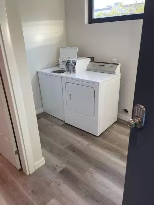 Bathroom in One Bedroom Apartment with SD Downtown View