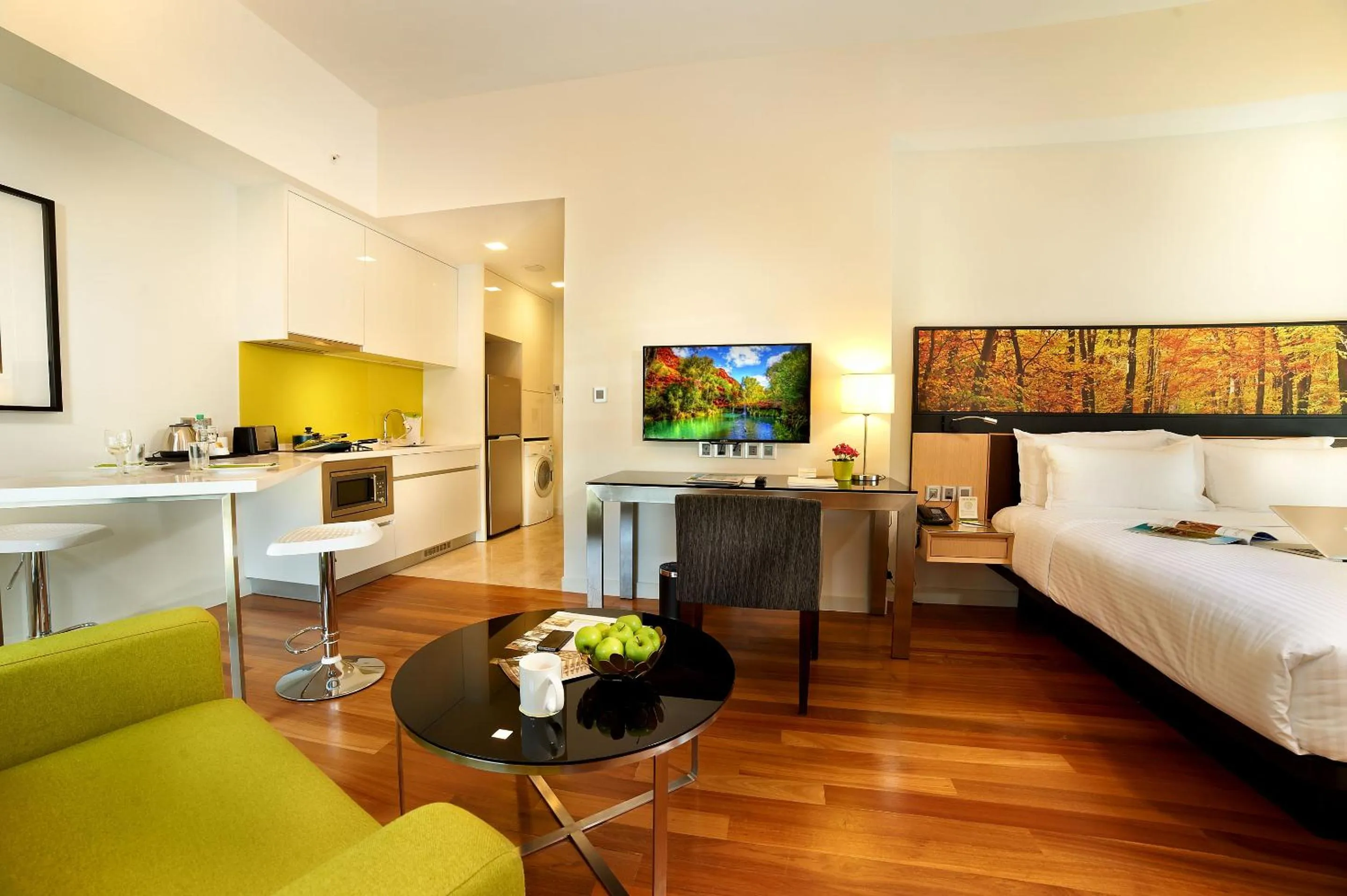 Kitchen or kitchenette, Bed in The Signature Hotel & Serviced Suites Hartamas Kuala Lumpur