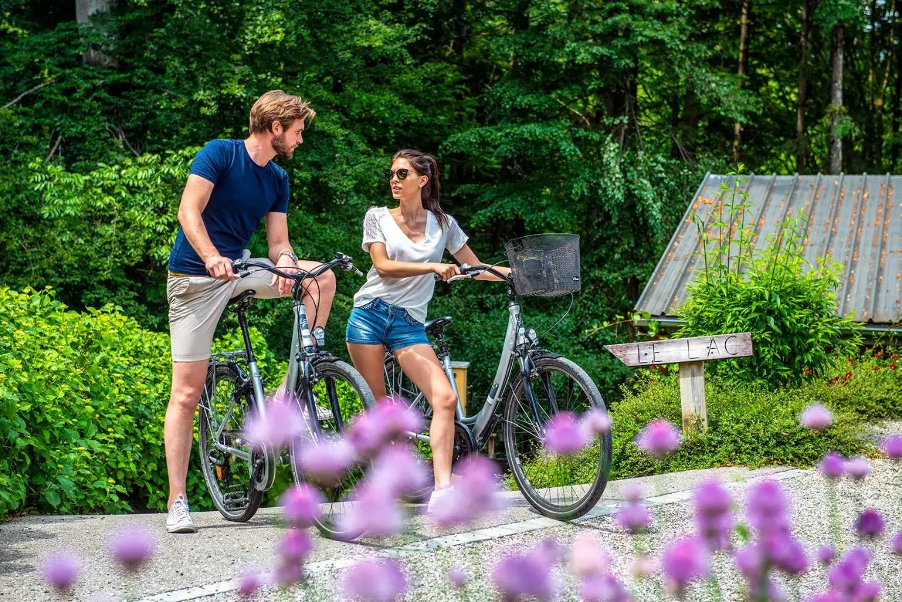 People, Biking in Les Trésoms Lake and Spa Resort