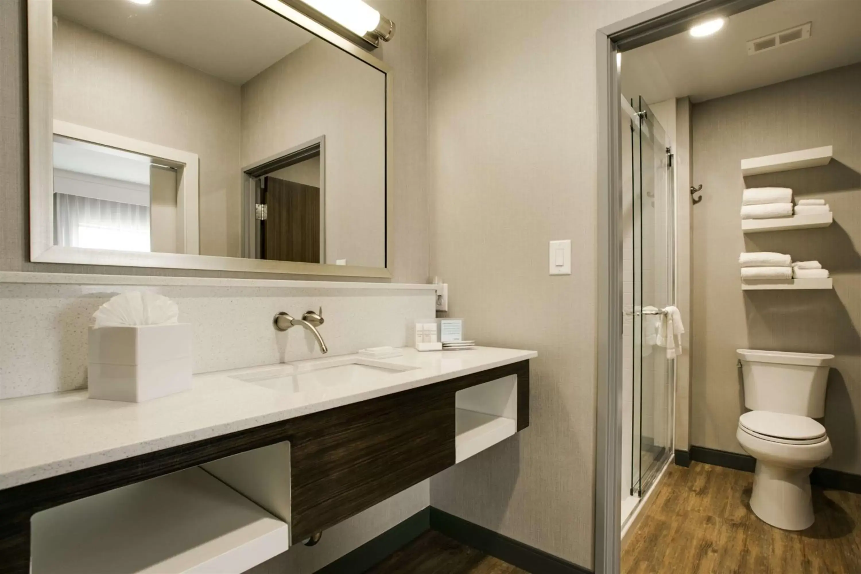 Bed, Bathroom in Hampton Inn & Suites Dallas/Ft. Worth Airport South
