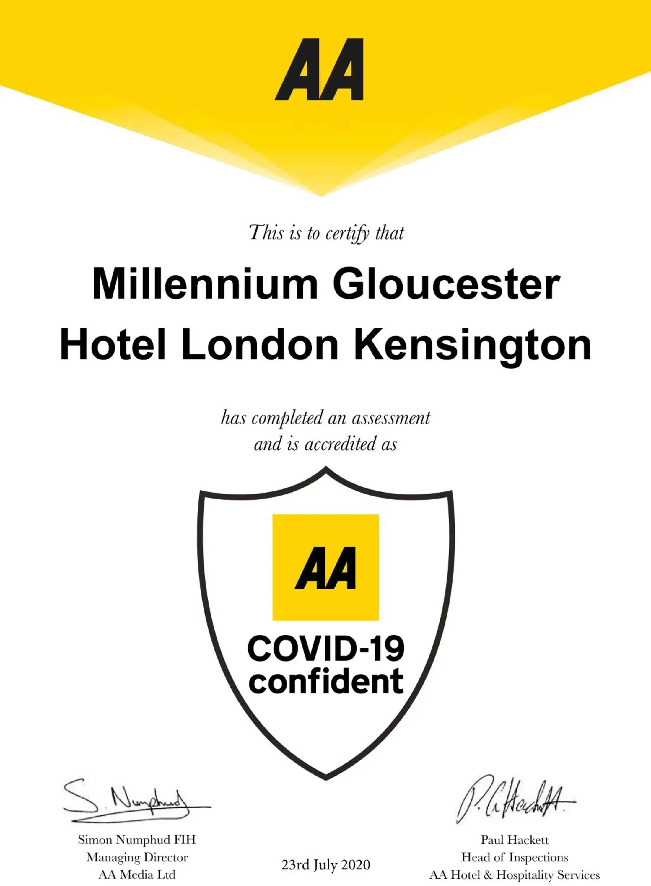 Logo/Certificate/Sign in Millennium Gloucester Hotel London