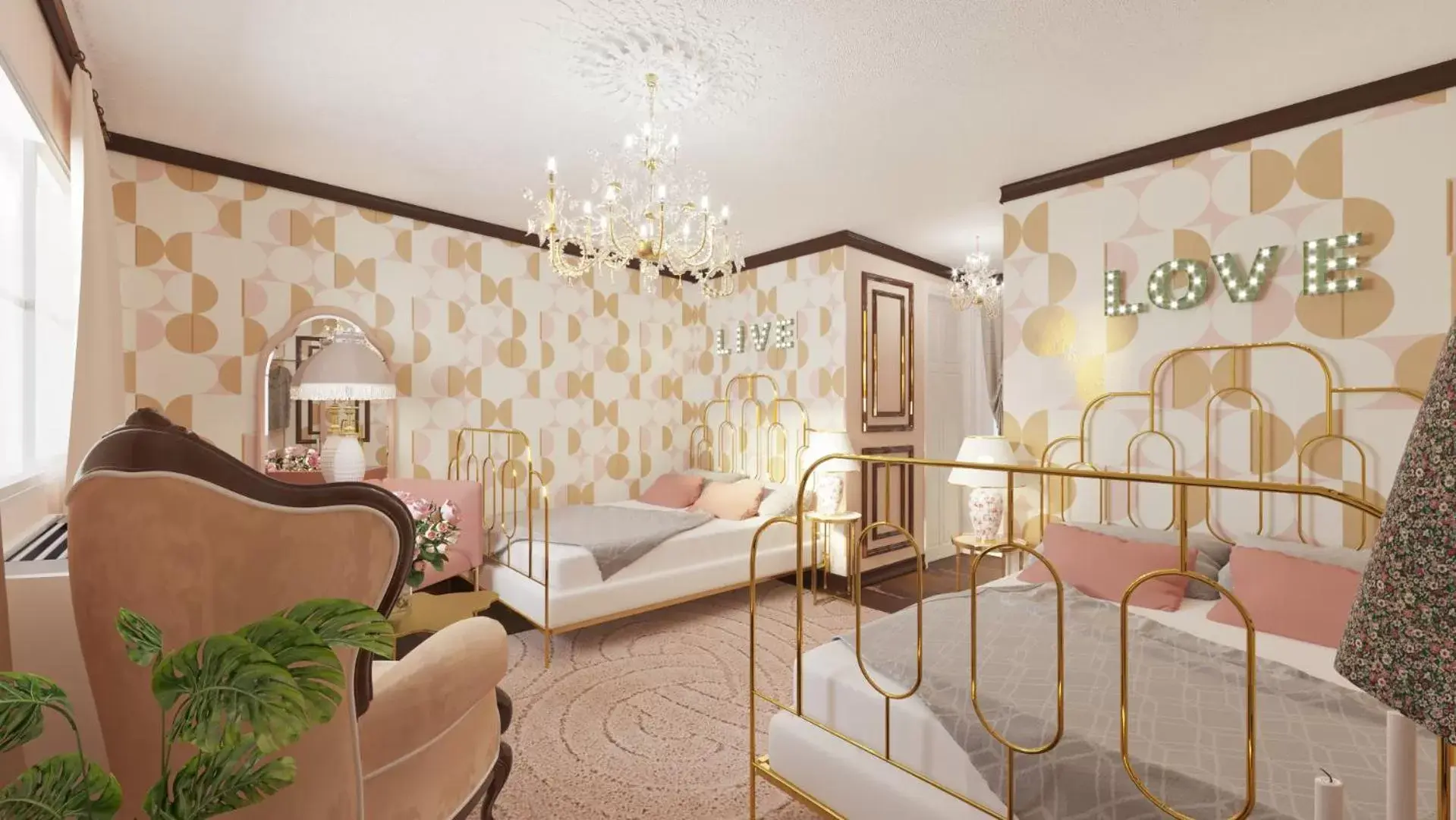 Bedroom in Great Gatsby Motel In