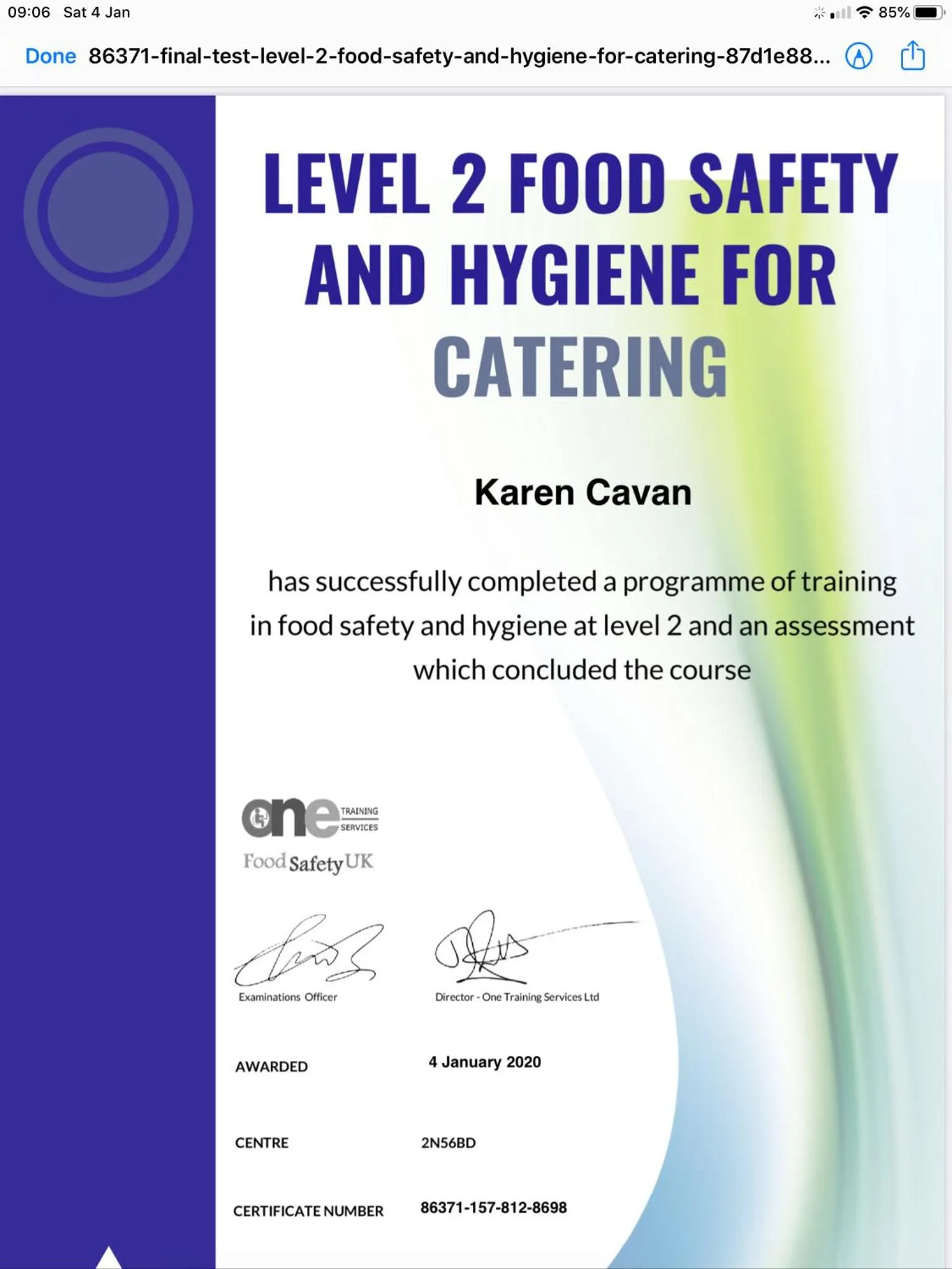 Certificate/Award in Little Lodge B&B Lutterworth