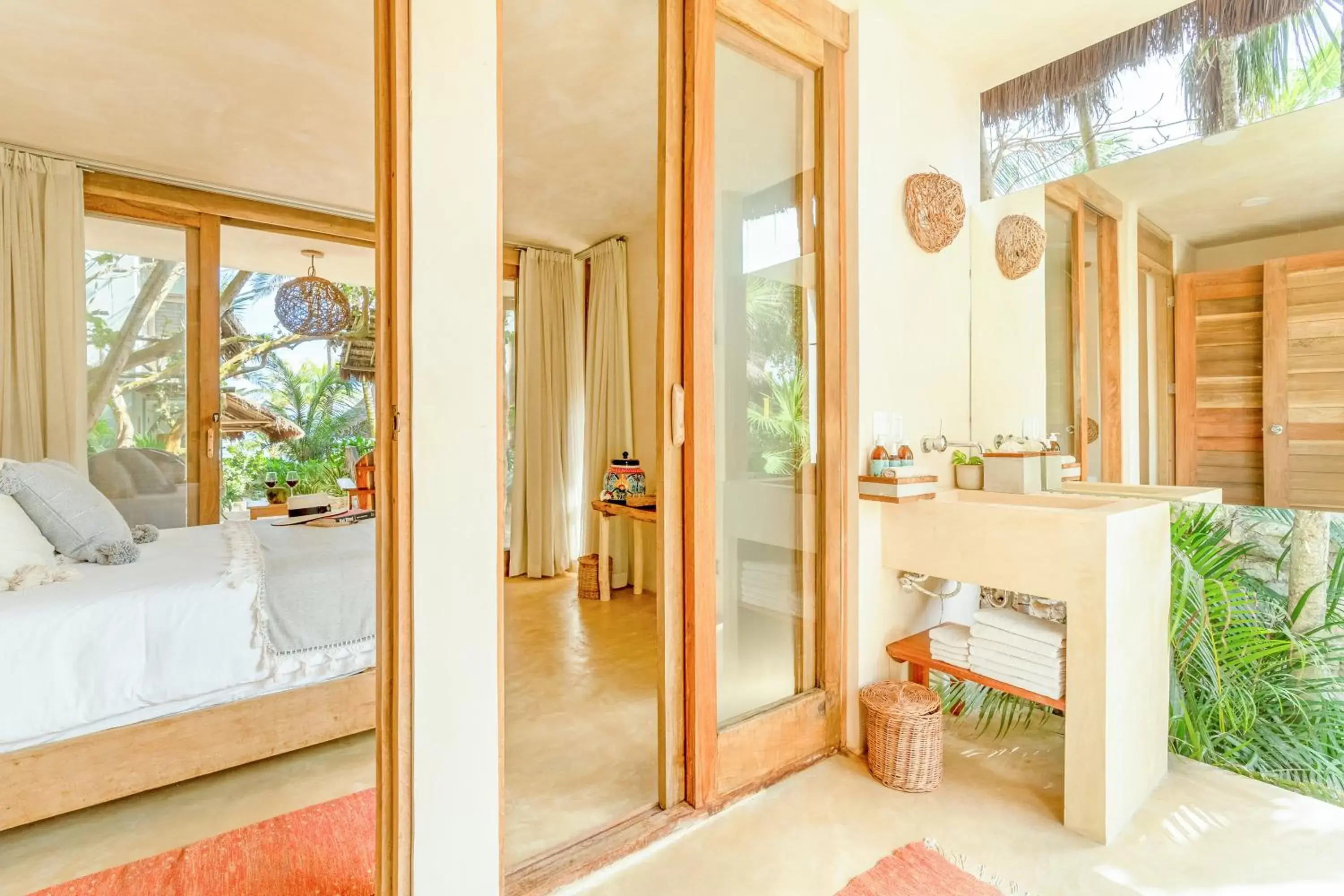 Bathroom, Bed in Ahau Tulum - Beachfront Hotel Bathroom, Bed in Ahau Tulum - Beachfront Hotel