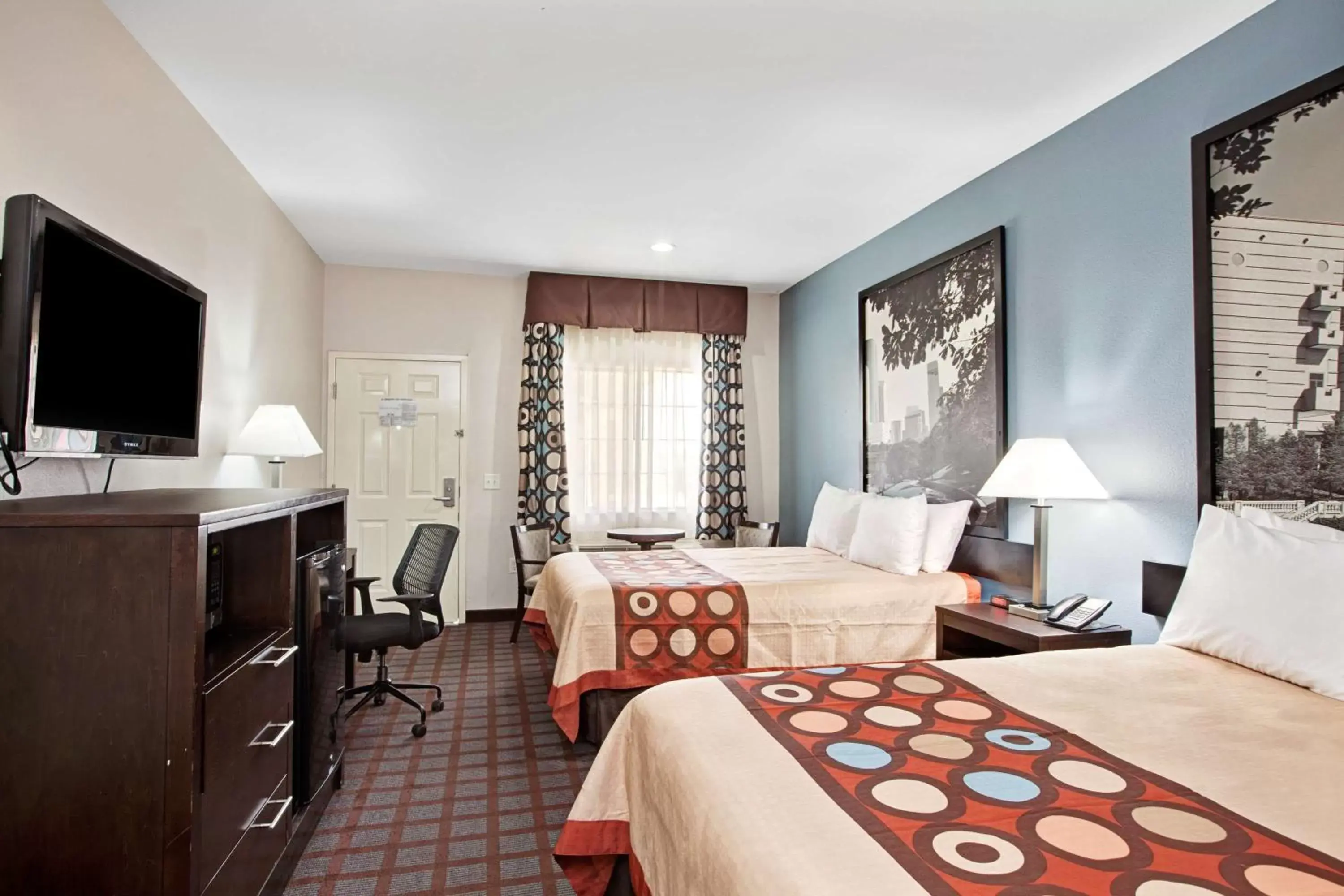 Doube Room with Two Double Beds and Roll-In Shower - Mobility/Hearing Accessible - Non-Smoking in Super 8 by Wyndham Houston North I-45