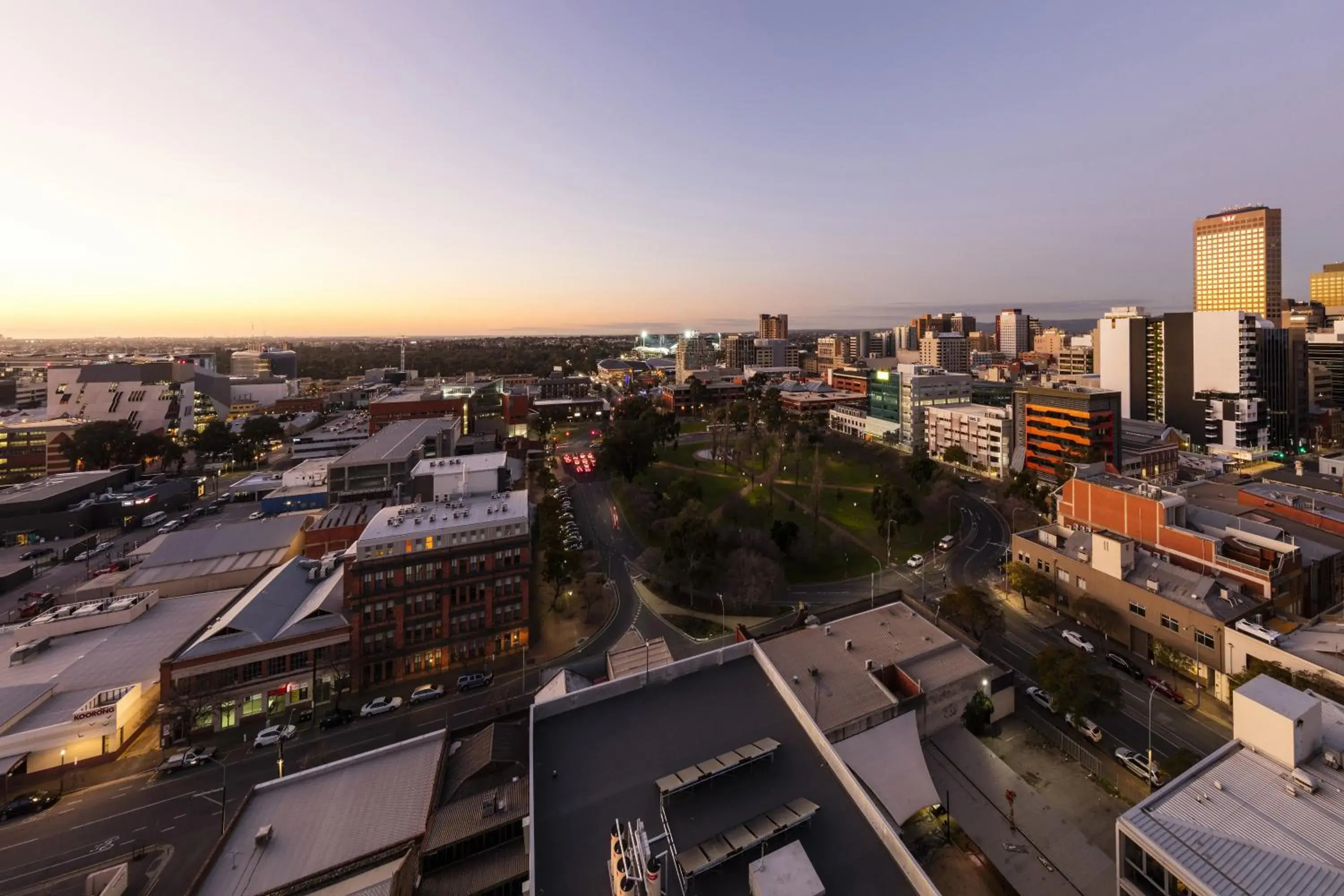 Sunset, Bird's-eye View in iStay Precinct Adelaide