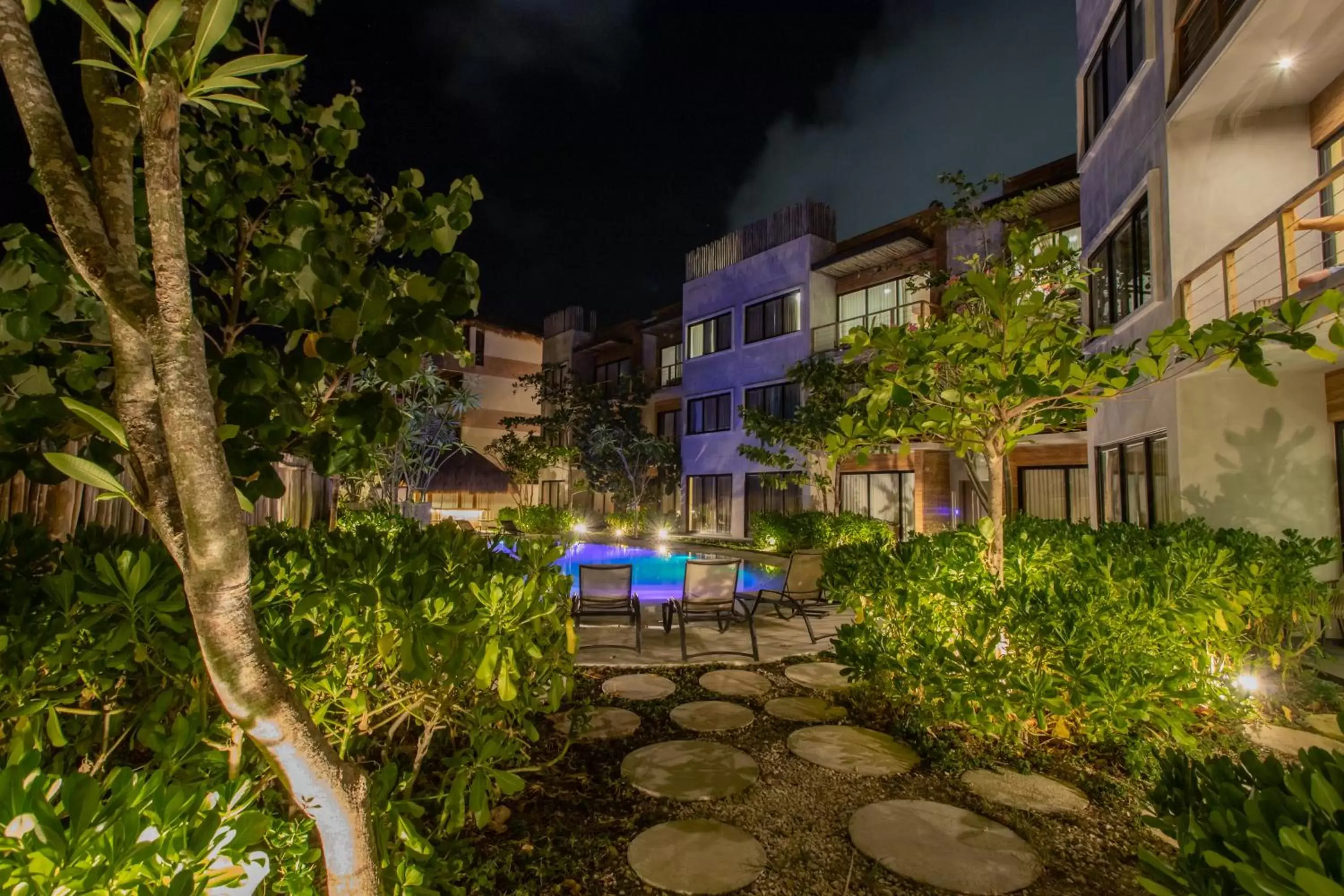 Night, Swimming Pool in Luxury Condos Macondo Tulum