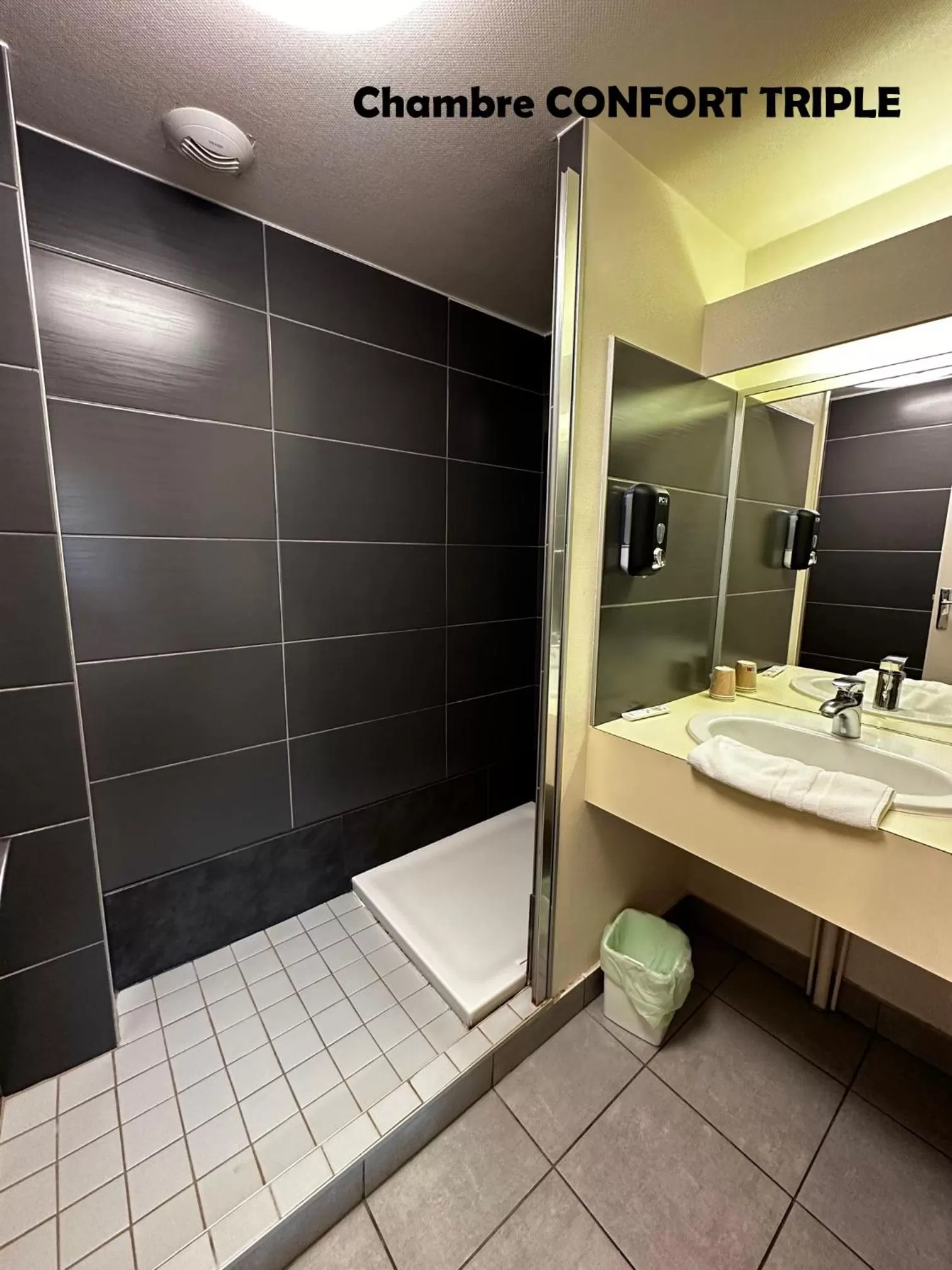 Bathroom in Hôtel Terminus - Pizzeria Pizz'a gogo - salle de sport - face à la gare