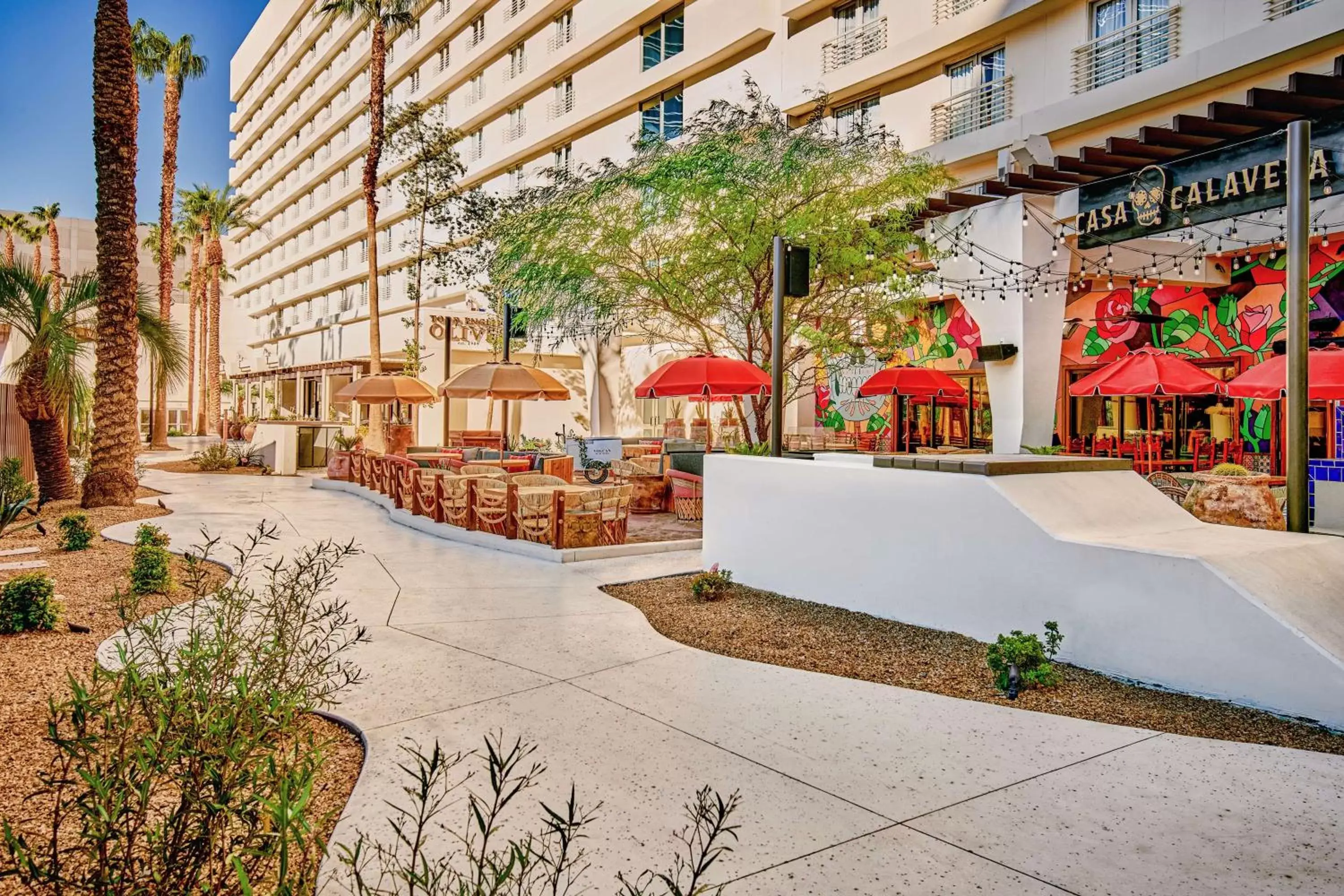 Inner courtyard view in Virgin Hotels Las Vegas, Curio Collection by Hilton