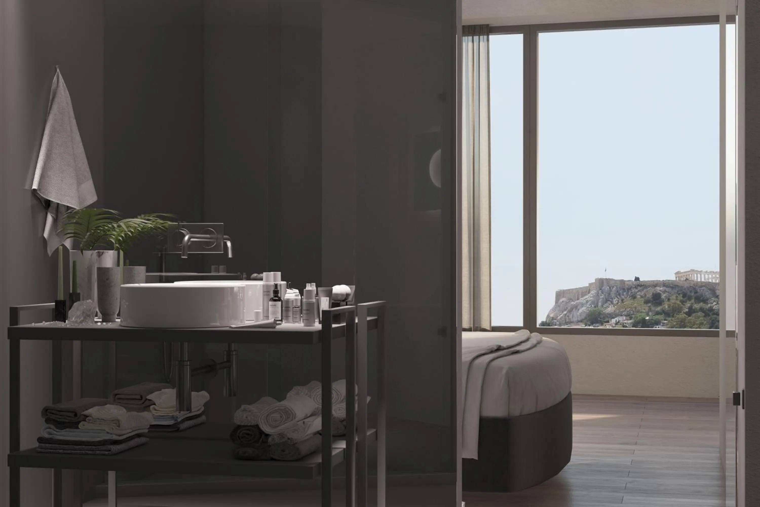 Bathroom, Bed in Athens Utopia Ermou